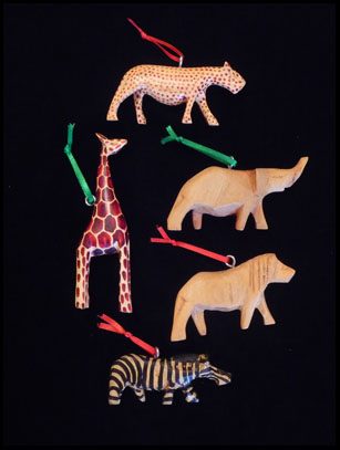 kenya animals elephants. Wooden Safari Animal Ornaments