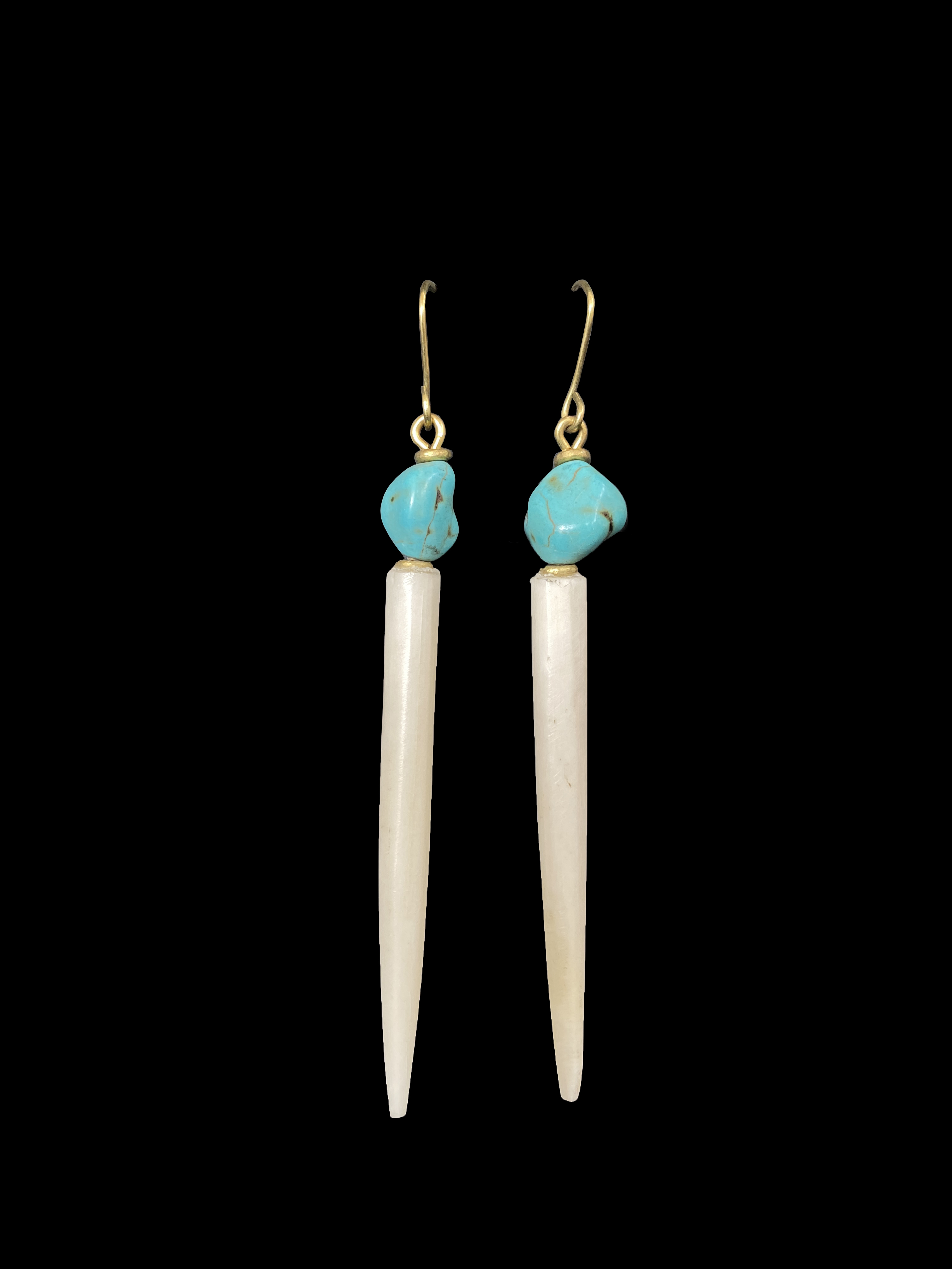 Bone and Turquoise Tapered Spike Earrings - Kenya