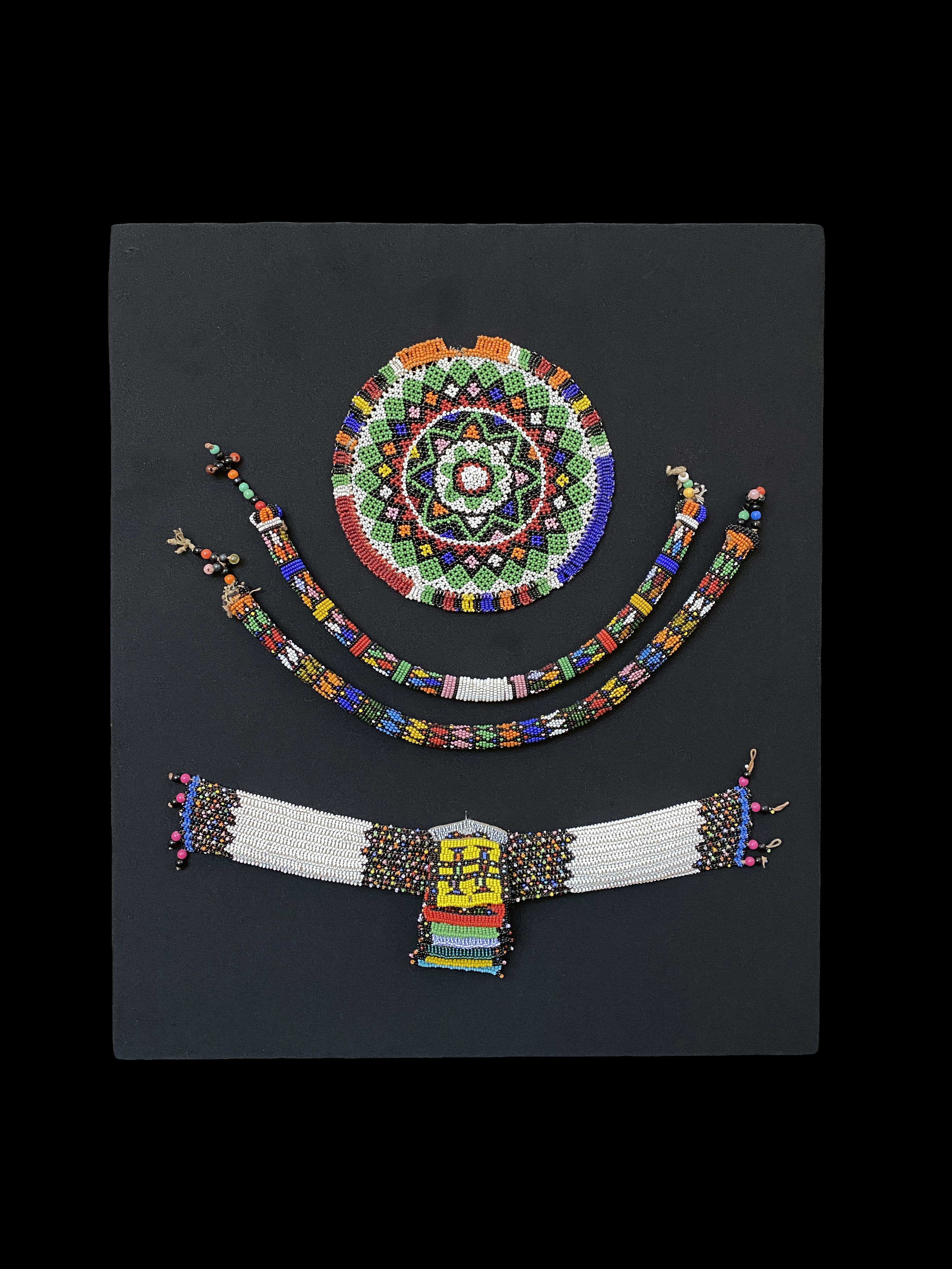Mounted Assemblage of Traditional  Beaded Adornments and Love Letters - Zulu People, South Africa