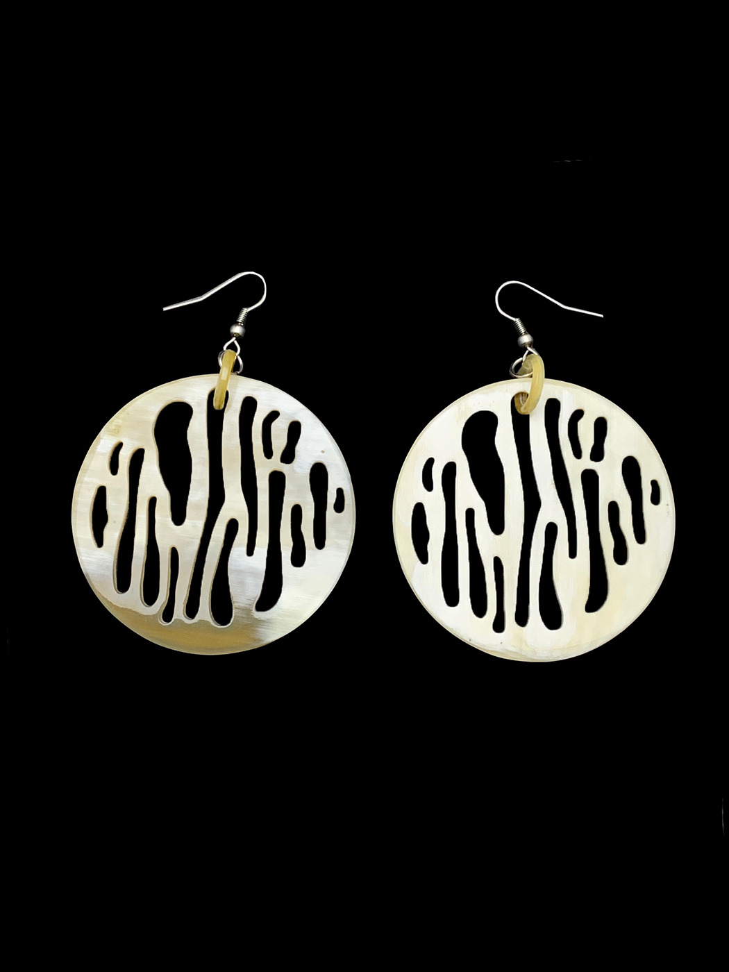 Circular Horn Earrings with Cut Out Animal Pattern