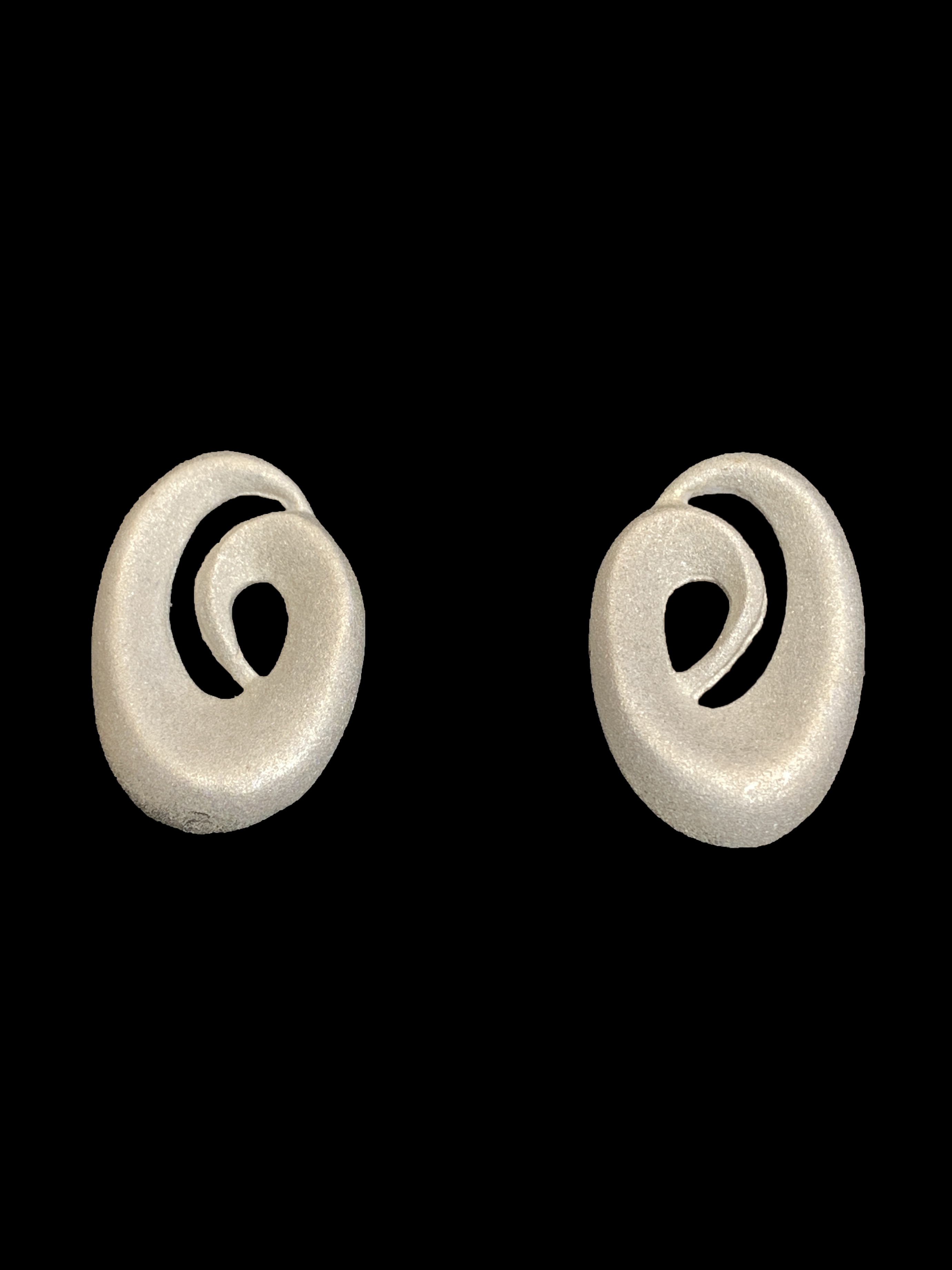 Posted Matte Sterling Silver Oval Swirl Earrings