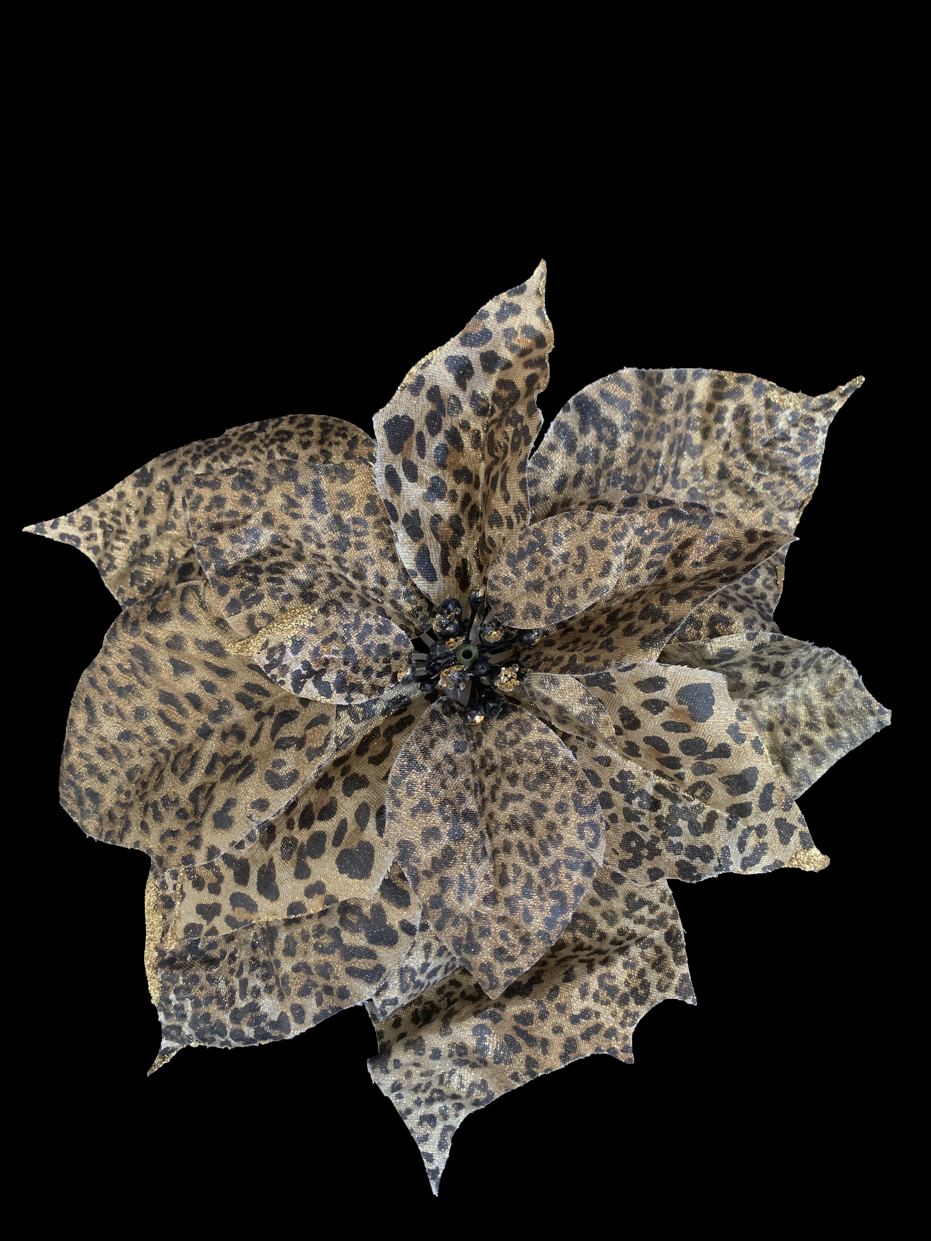 Clip on Leopard Patterned Poinsettia Ornament