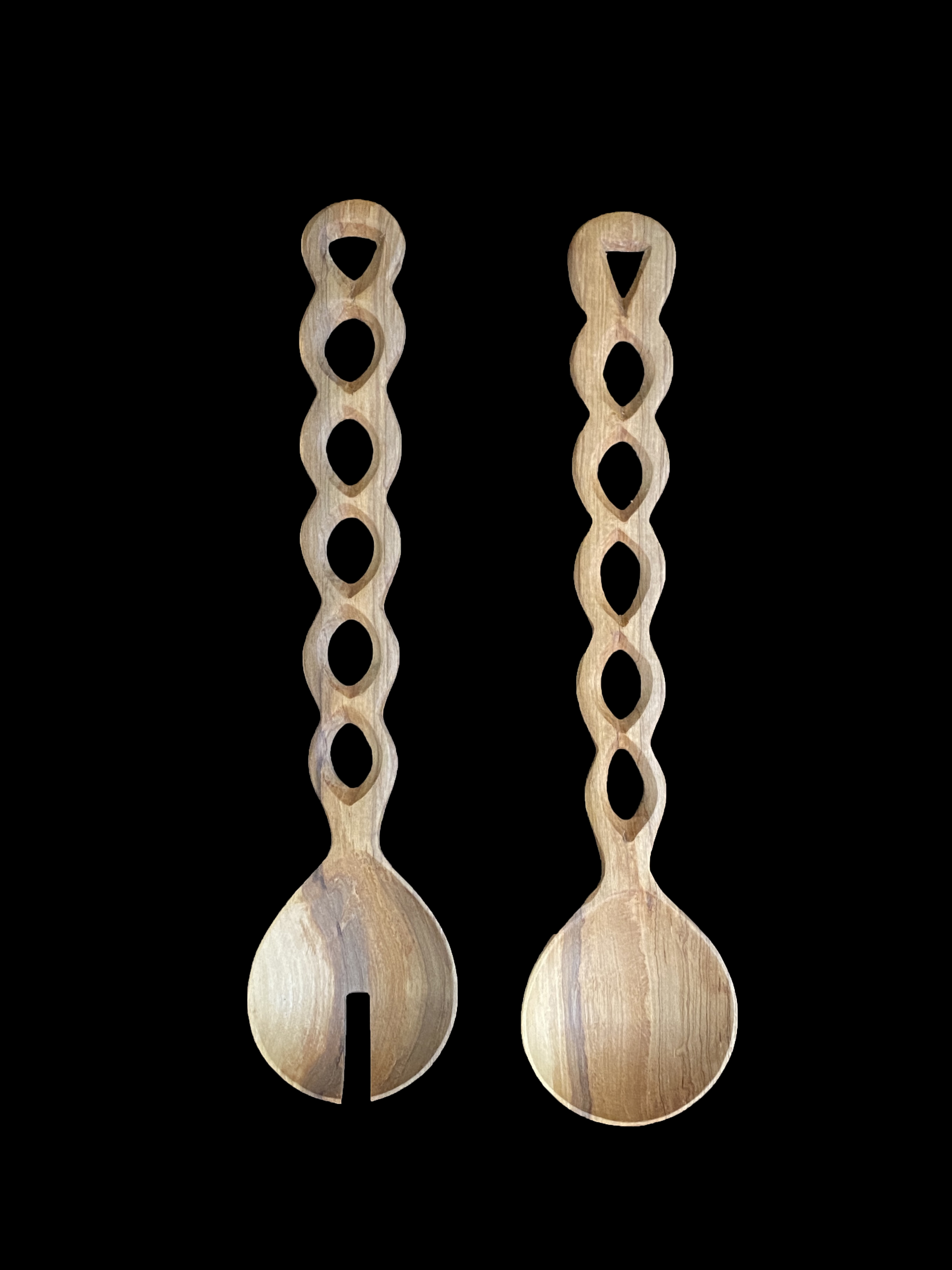 Carved-handle Wild Olivewood Servers - Kenya