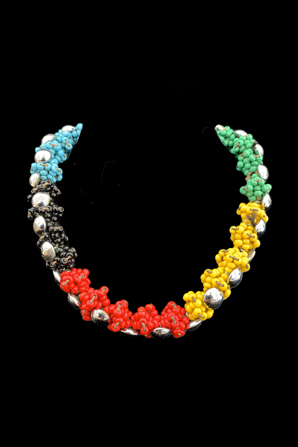 Beaded Necklace with Silver Studs - Zulu People, Msinga Area, South Africa (5553)