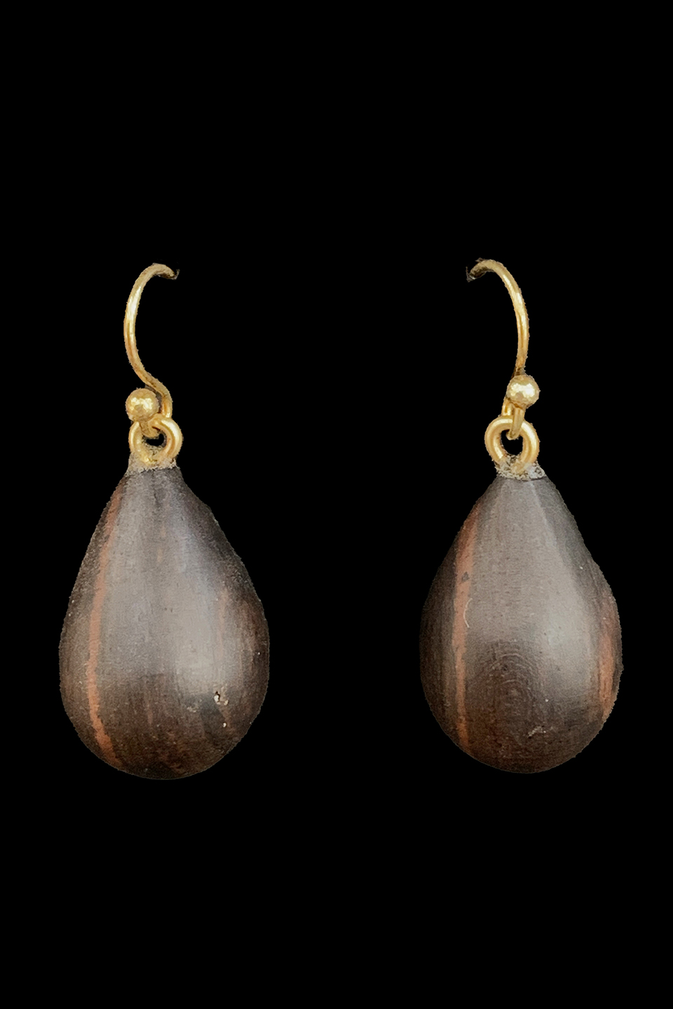 Tear Drop Shaped Ebony Wood Earrings - Benin