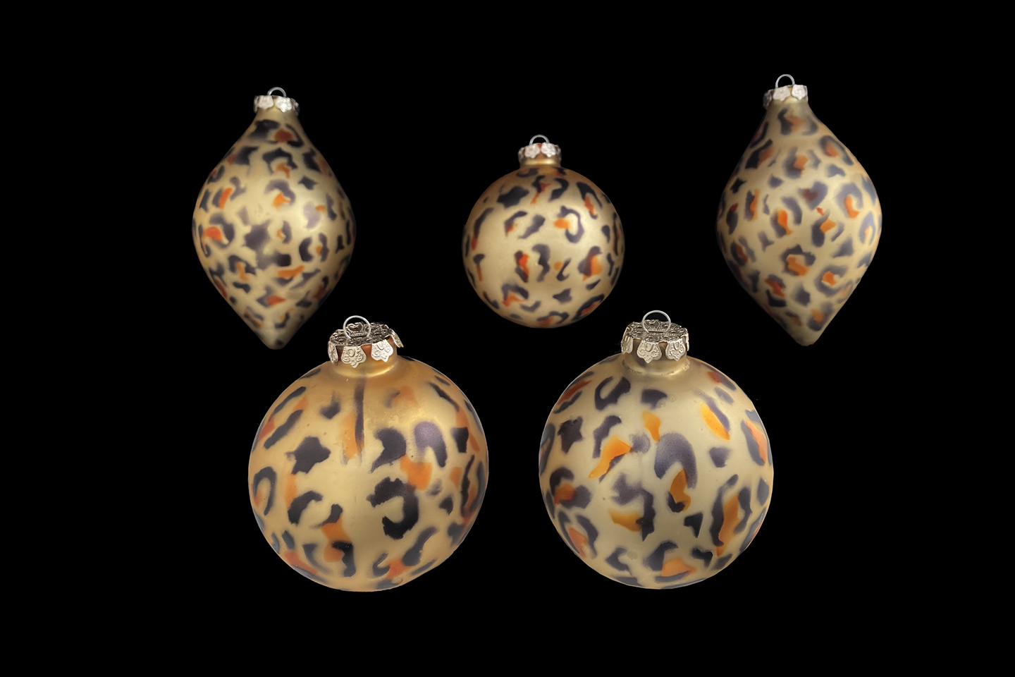 Set of 5 Glass Leopard Print Ornaments (only one set)