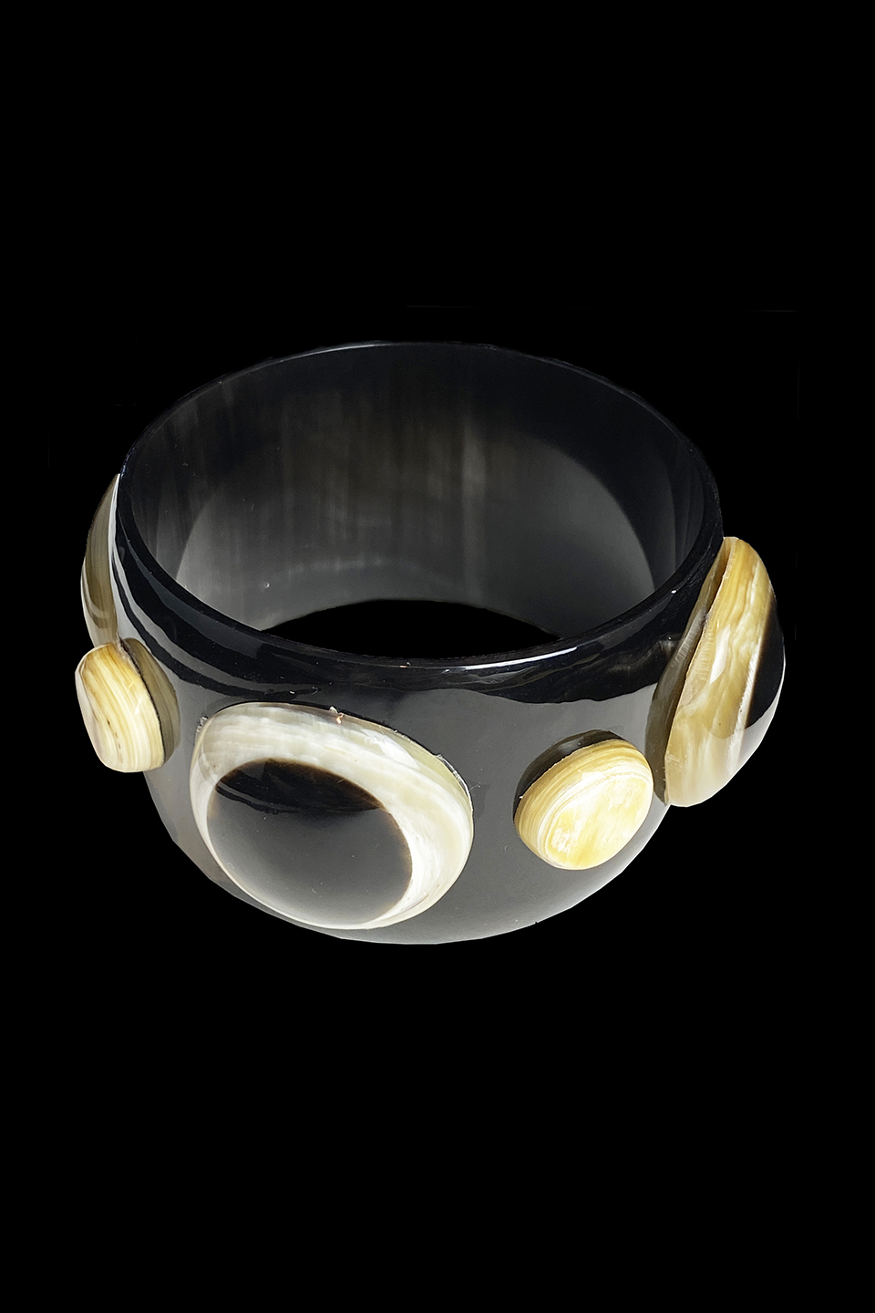 Black Horn Bangle with Black and Light Dots