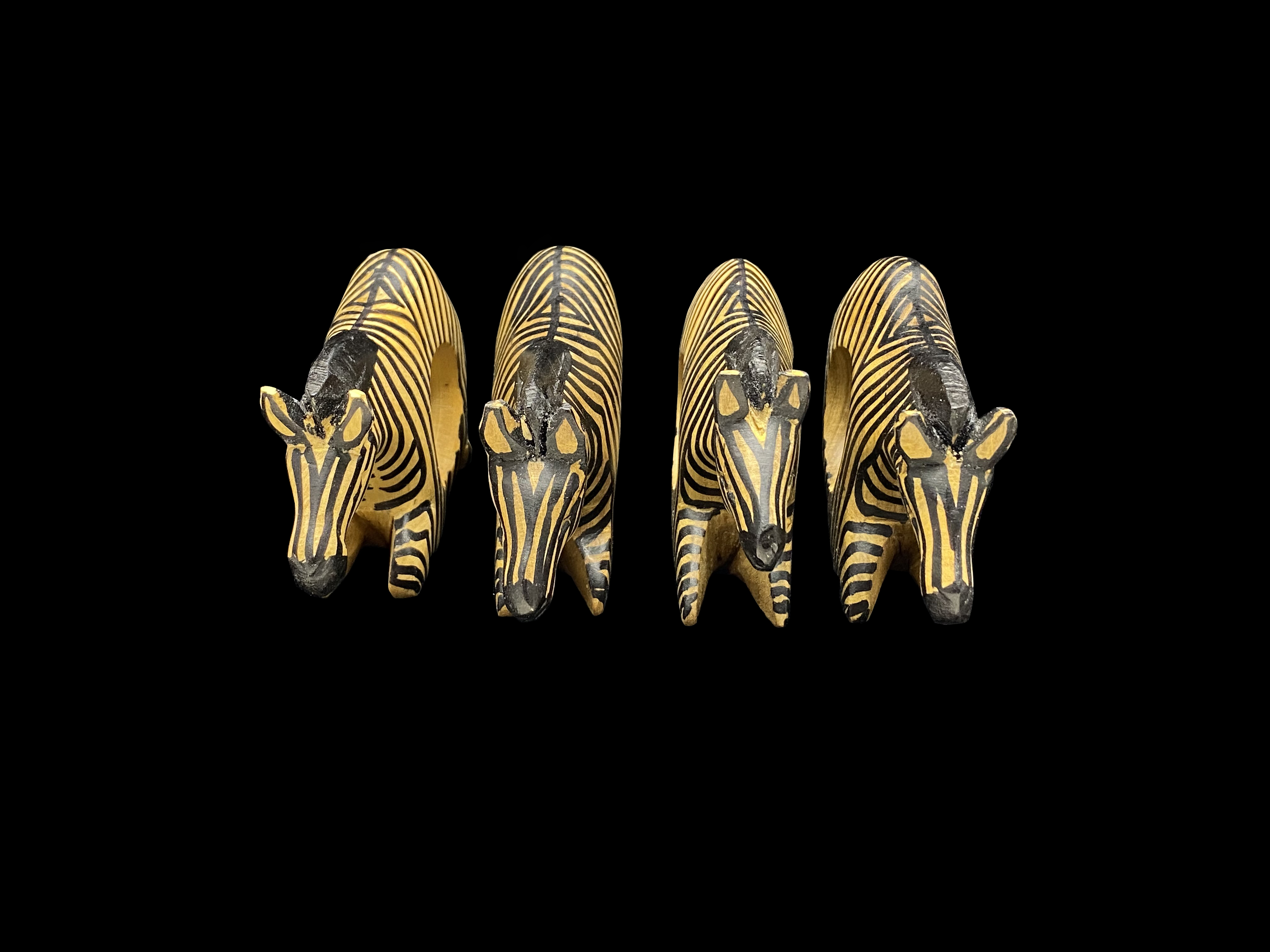 Set of 4 Carved Wooden Zebra Napkin Holders - Kenya