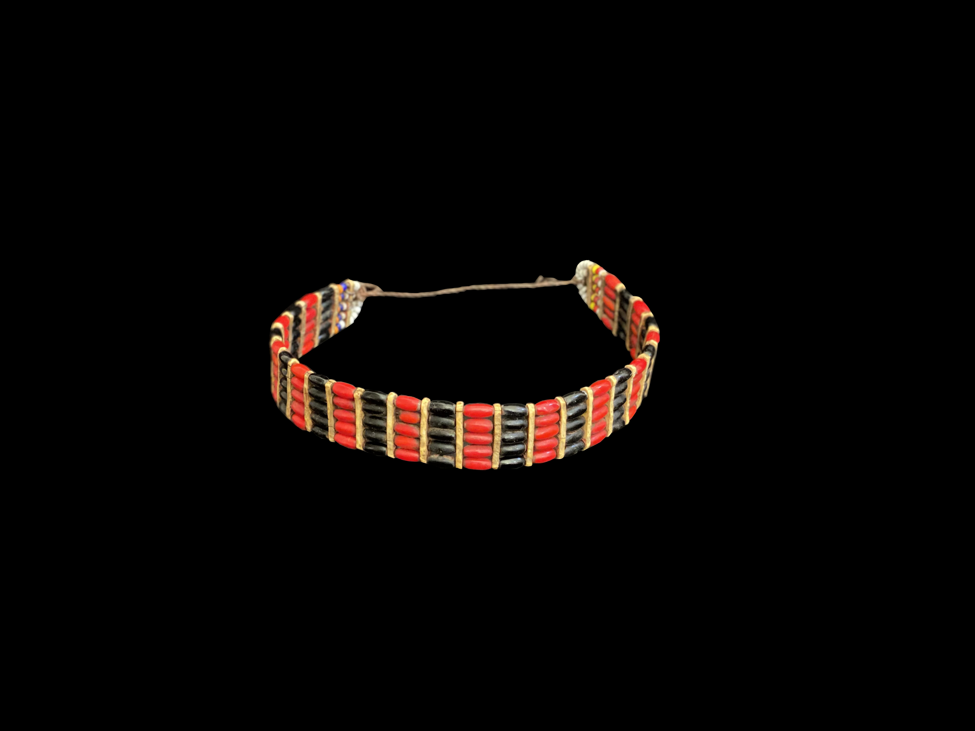 Red and Black Striped Beaded Choker - Maasai People, east Africa