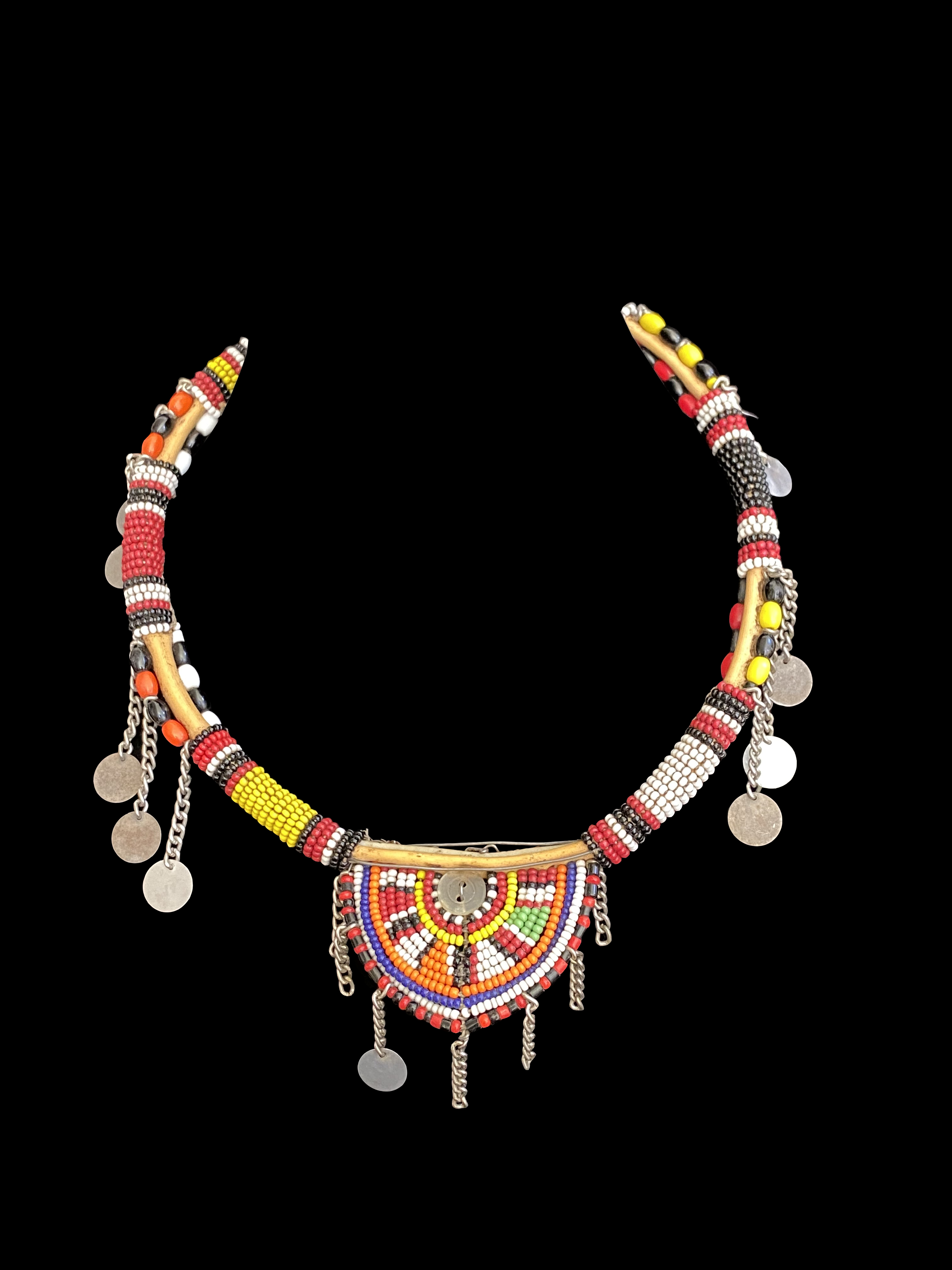 Beaded Necklace/Choker on Natural Reed Substructure - Maasai People, Kenya/Tanzania east Africa