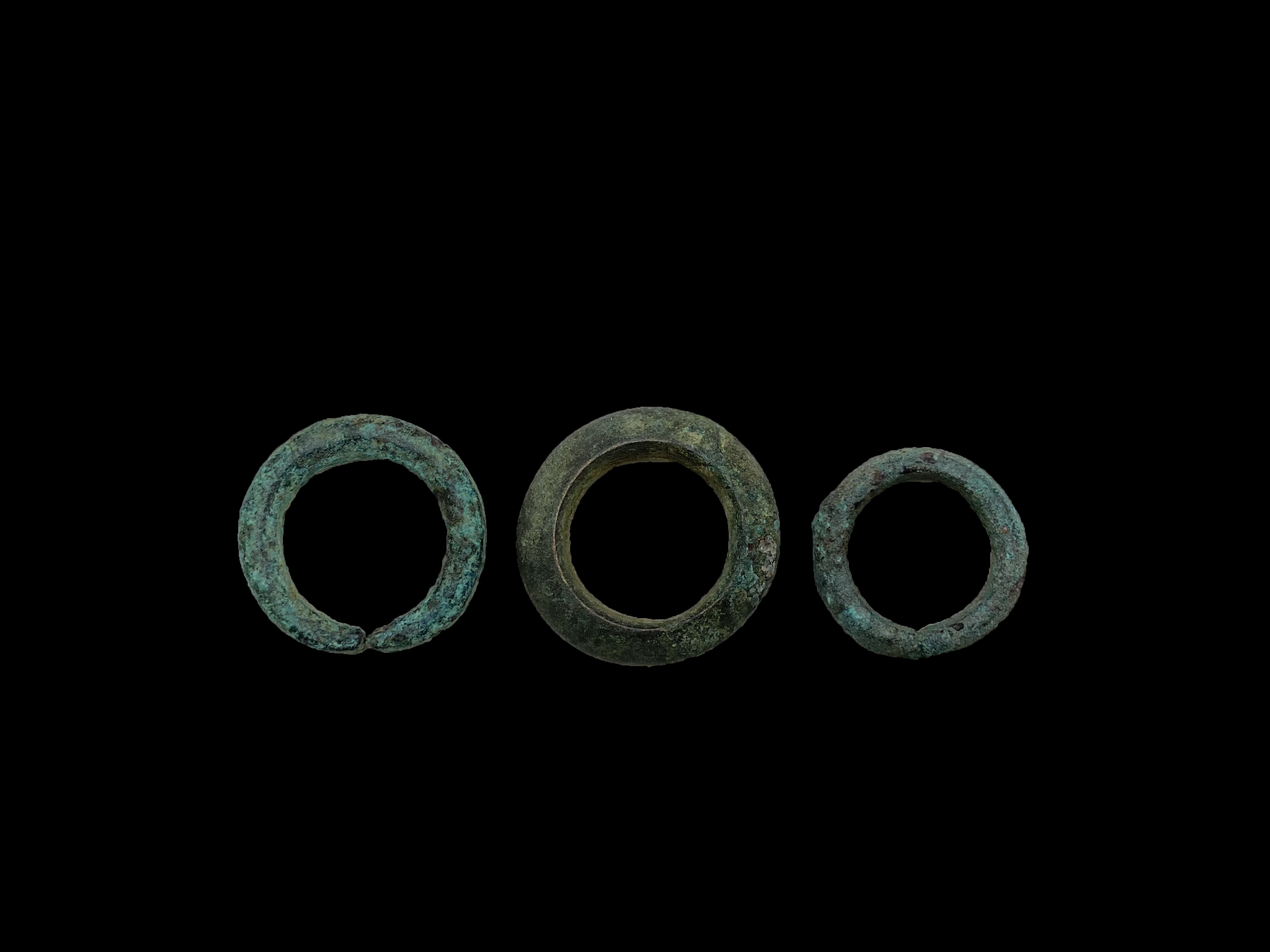 Set of 3 Excavated Ancient Bronze Rings - from Djenne, Mali