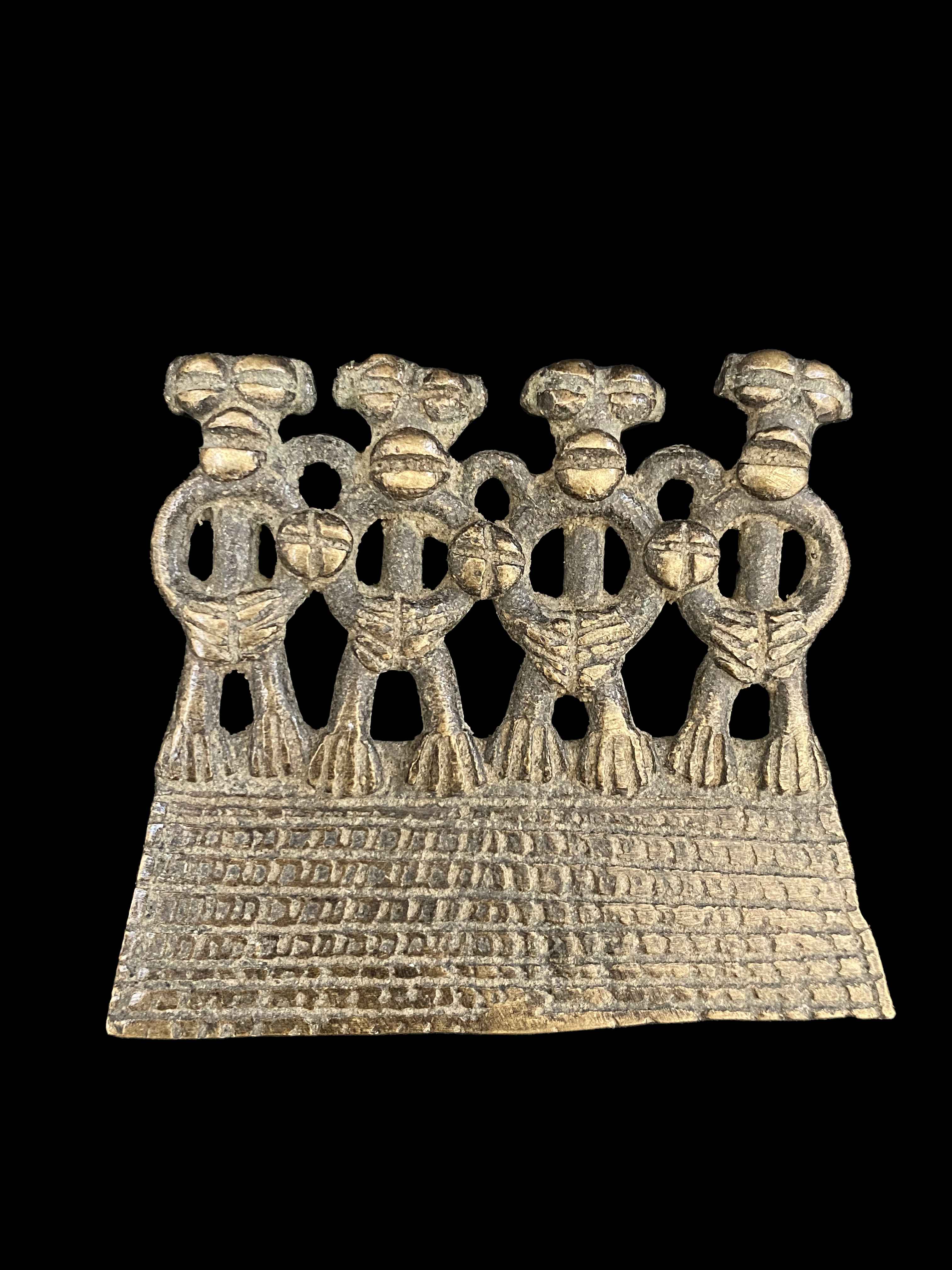 4 Figured Bronze Divination Pendant - Senufo People, Ivory Coast