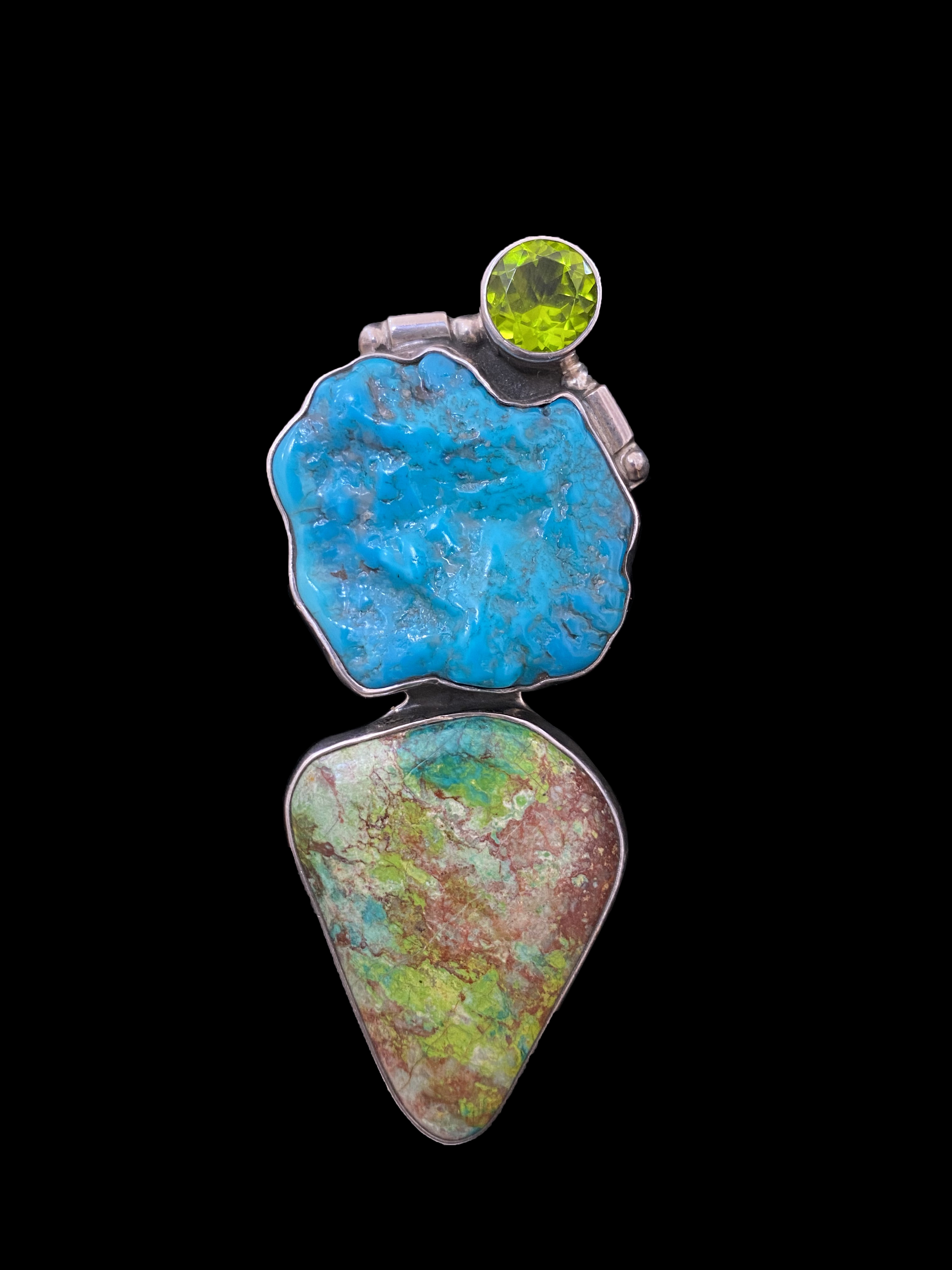 Turquoise and Sterling Silver Pin and Pendant in one with Peridot