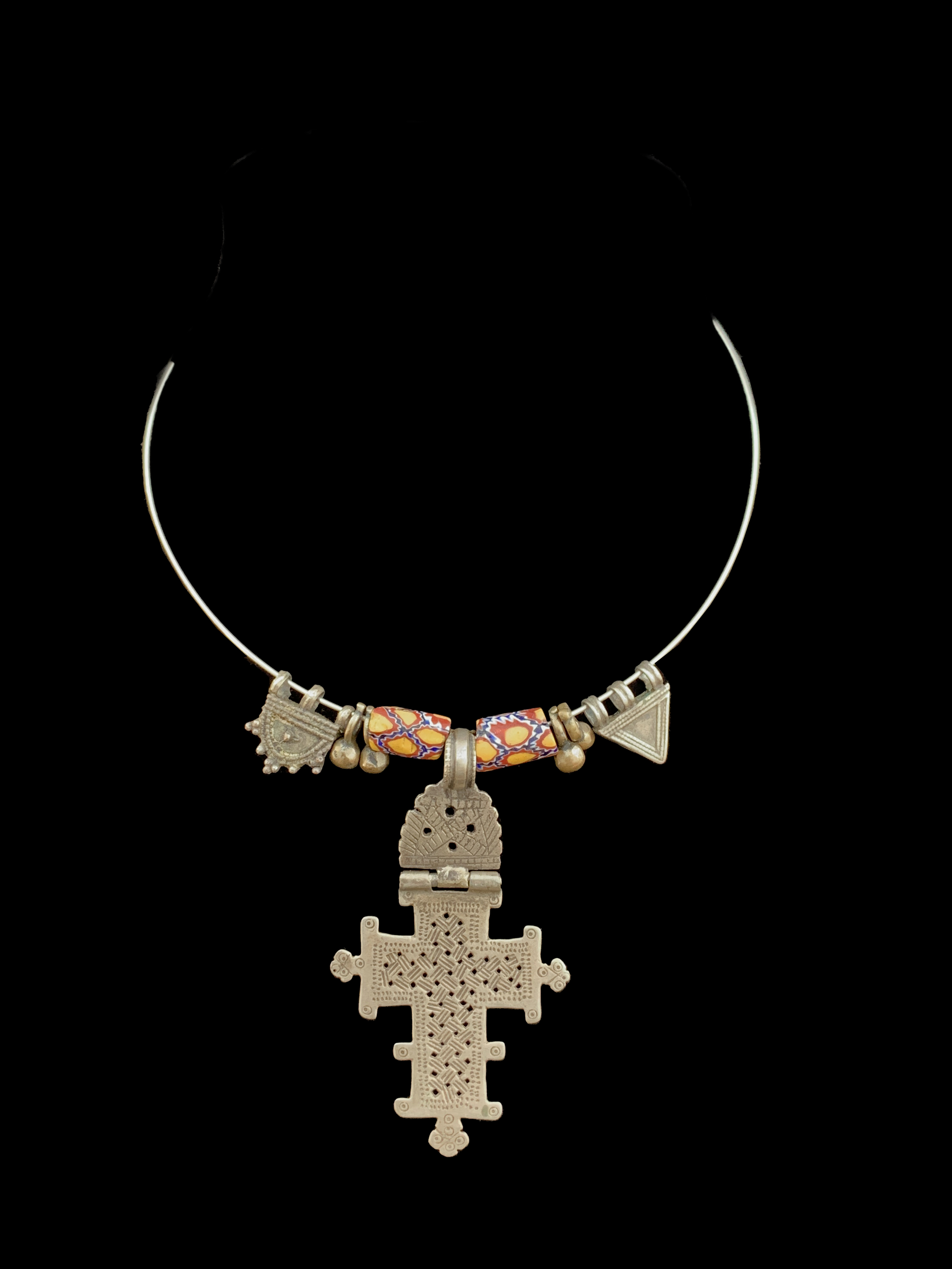 Coptic Cross Necklace with Trade Beads & Prayer Boxes - Ethiopia