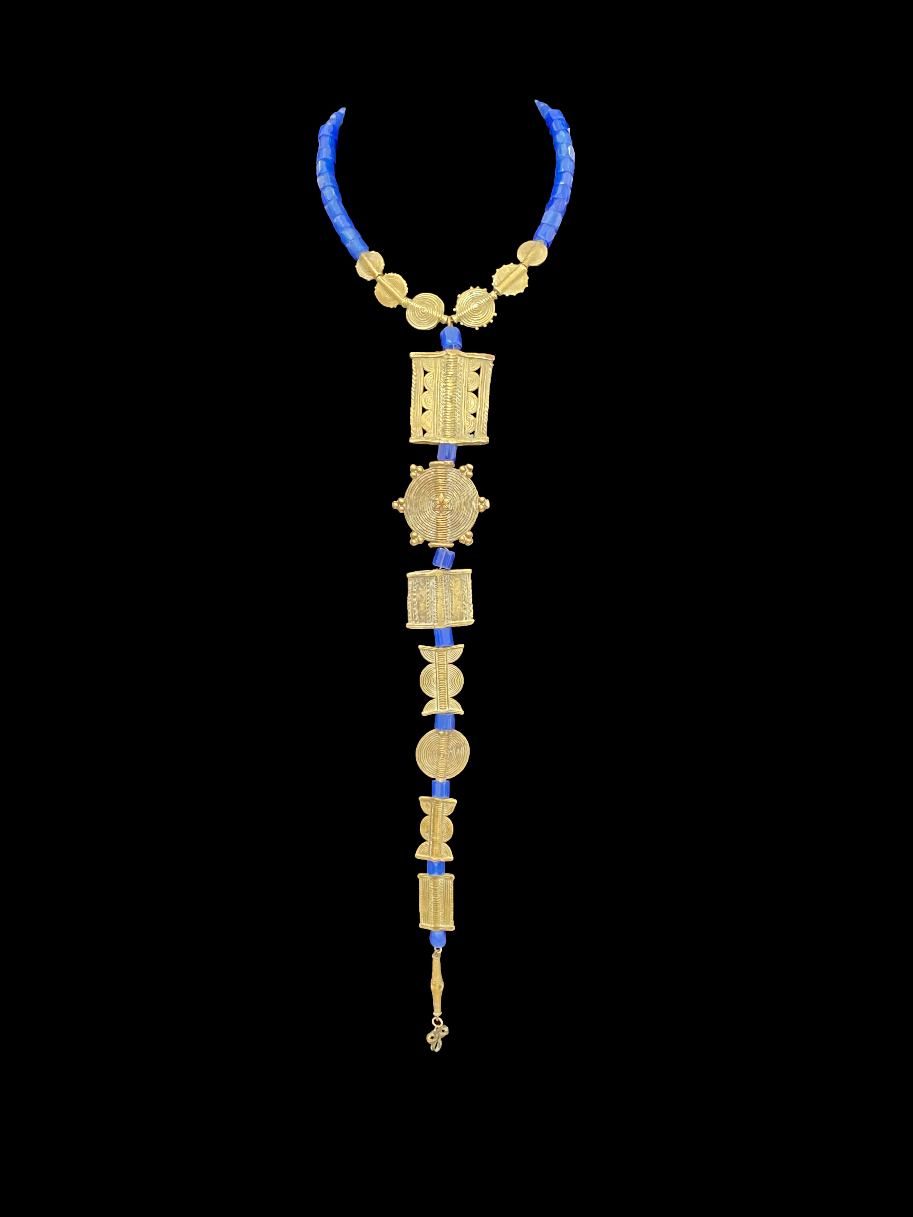 Necklace made from Old Rare Russian/Bohemian Blue African Trade Beads with Brass Beads