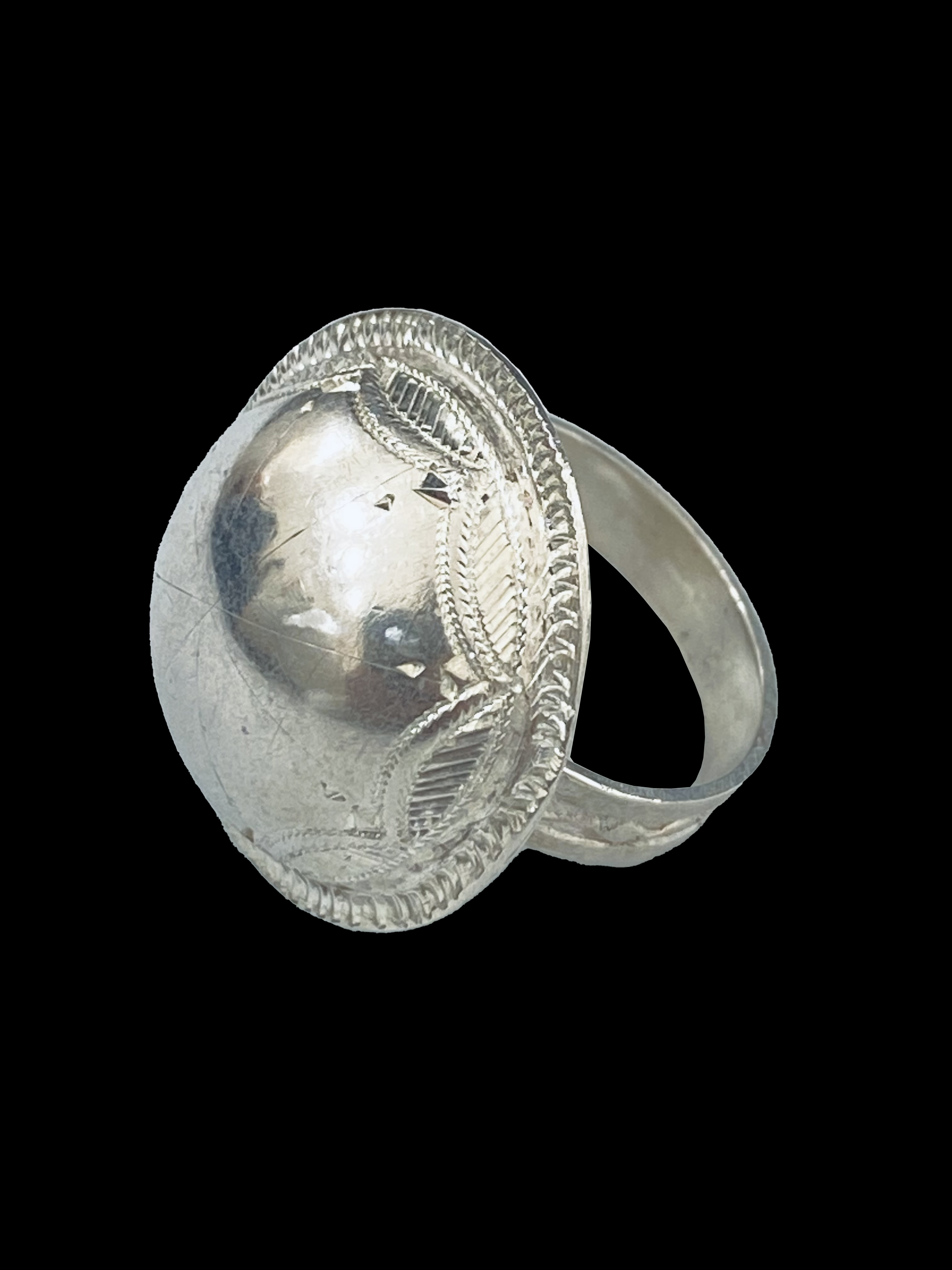 Sterling Silver Domed Rattle Gris Gris Ring - Tuareg People, south Sahara