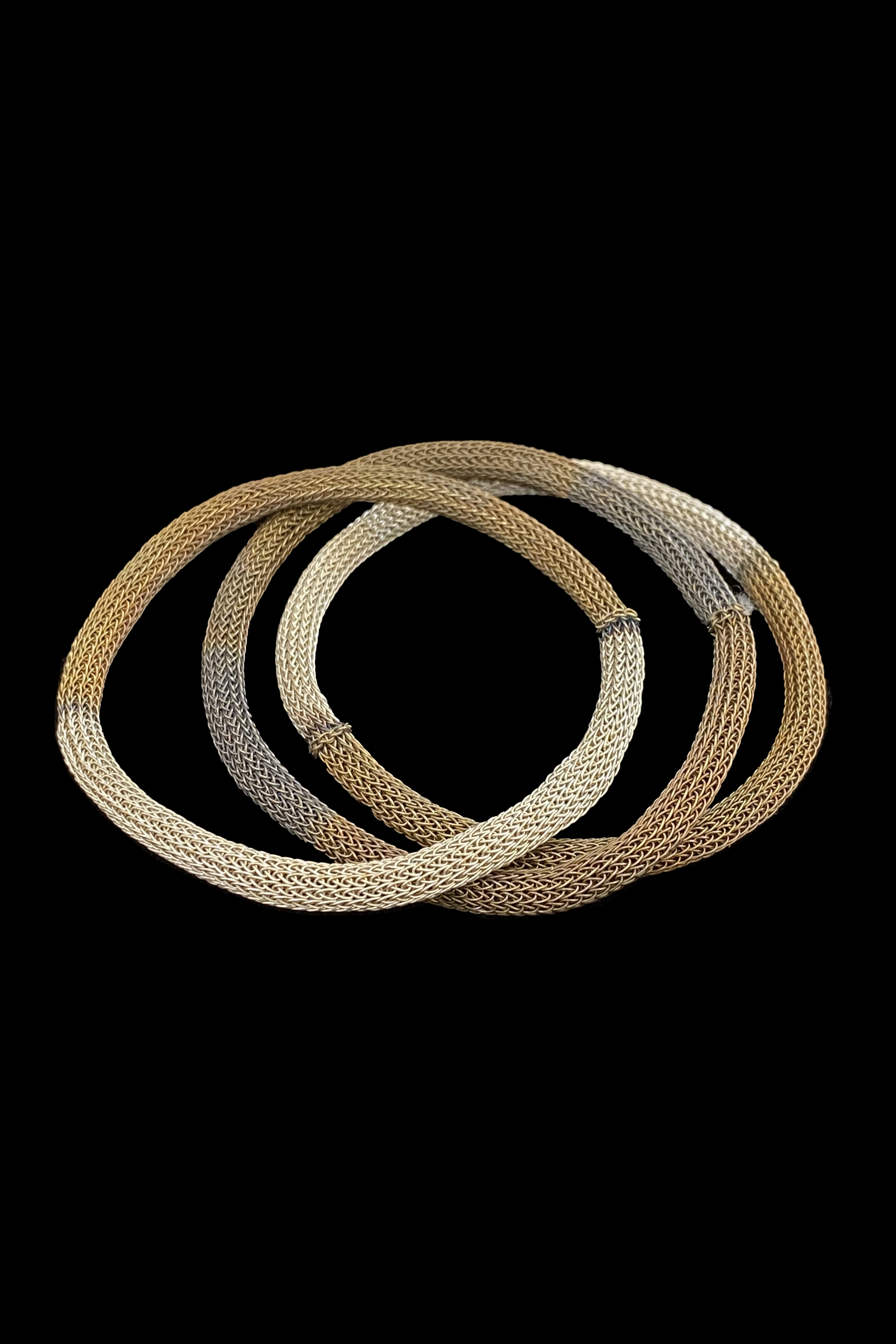 Thin Woven Bracelets -  Silver, and Plated 18k Gold  - Set of 3 