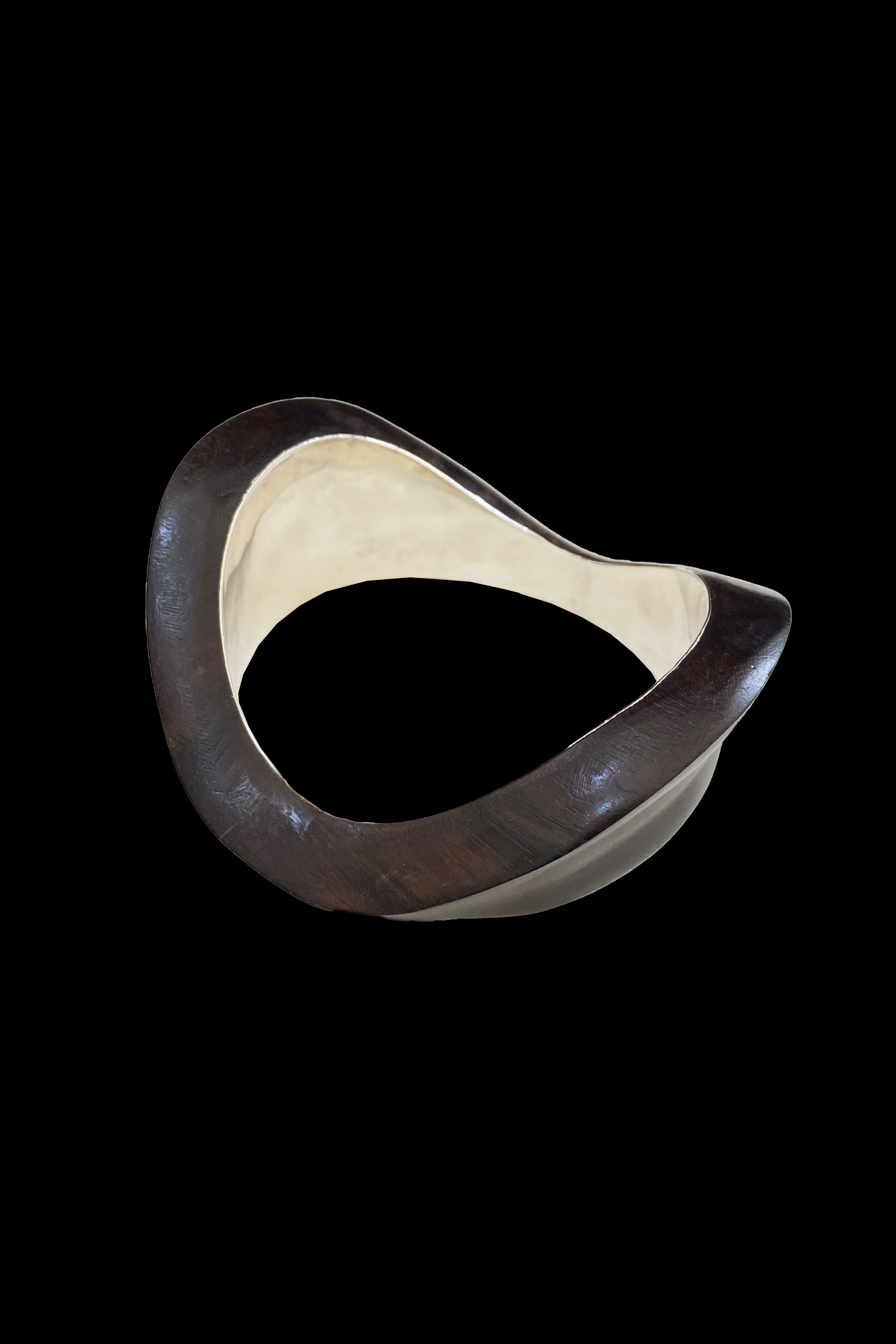 Wavy Ebony Wood Bracelet with Sterling Silver Inset