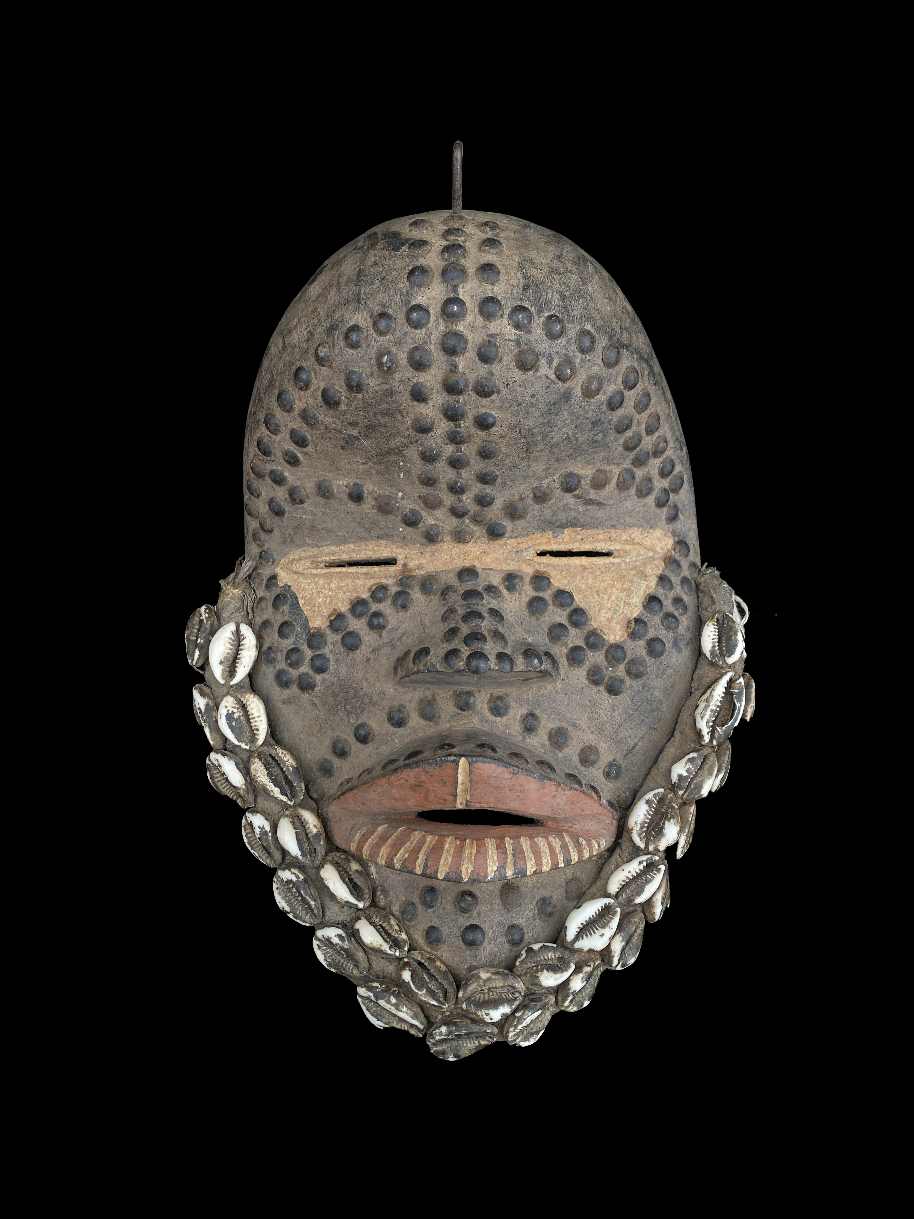 Decorative Mask with Studs and cowrie Shells - in the style of the Dan People, Ivory Coast