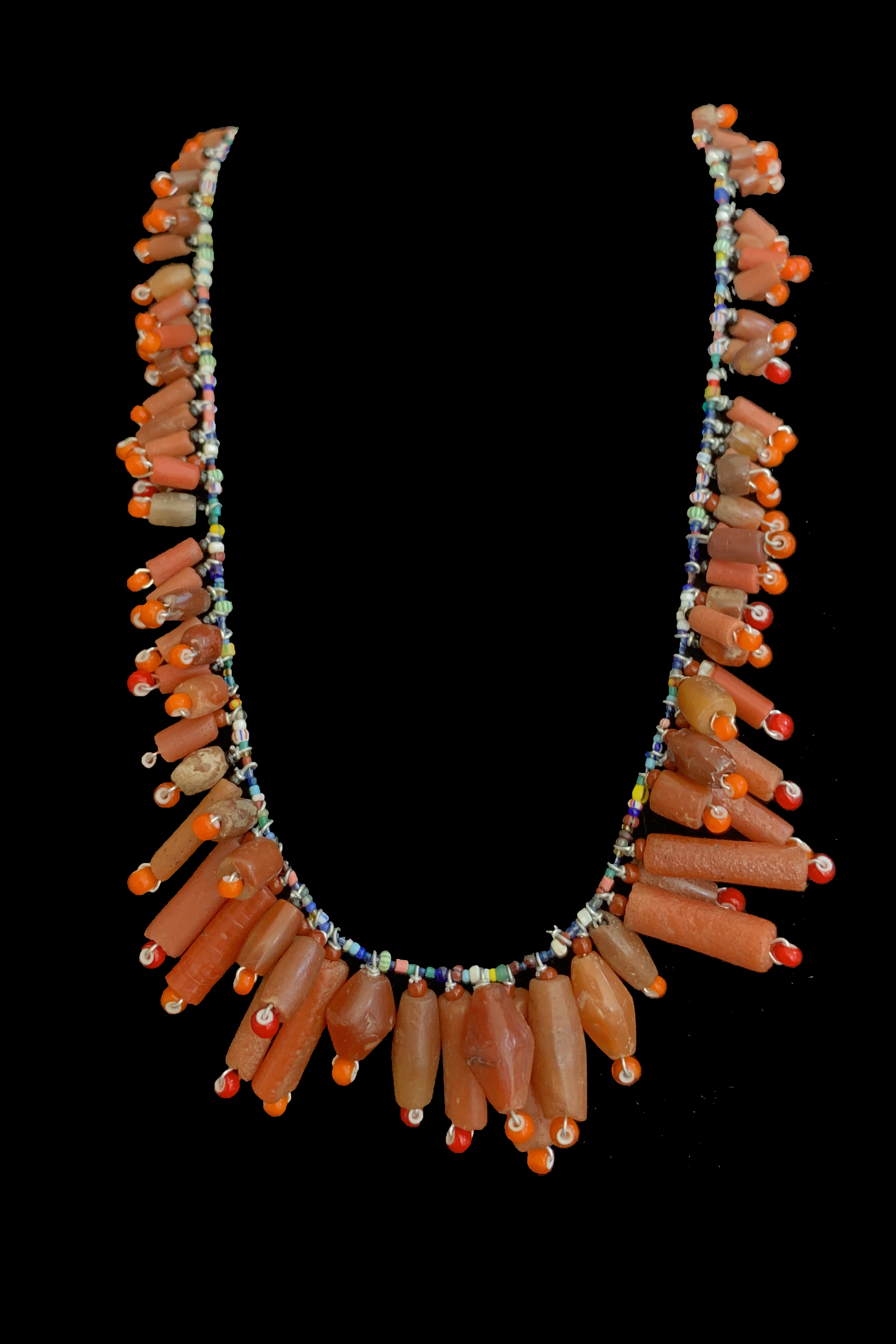 Carnelian/Agate Glass and White Heart Beads Necklace