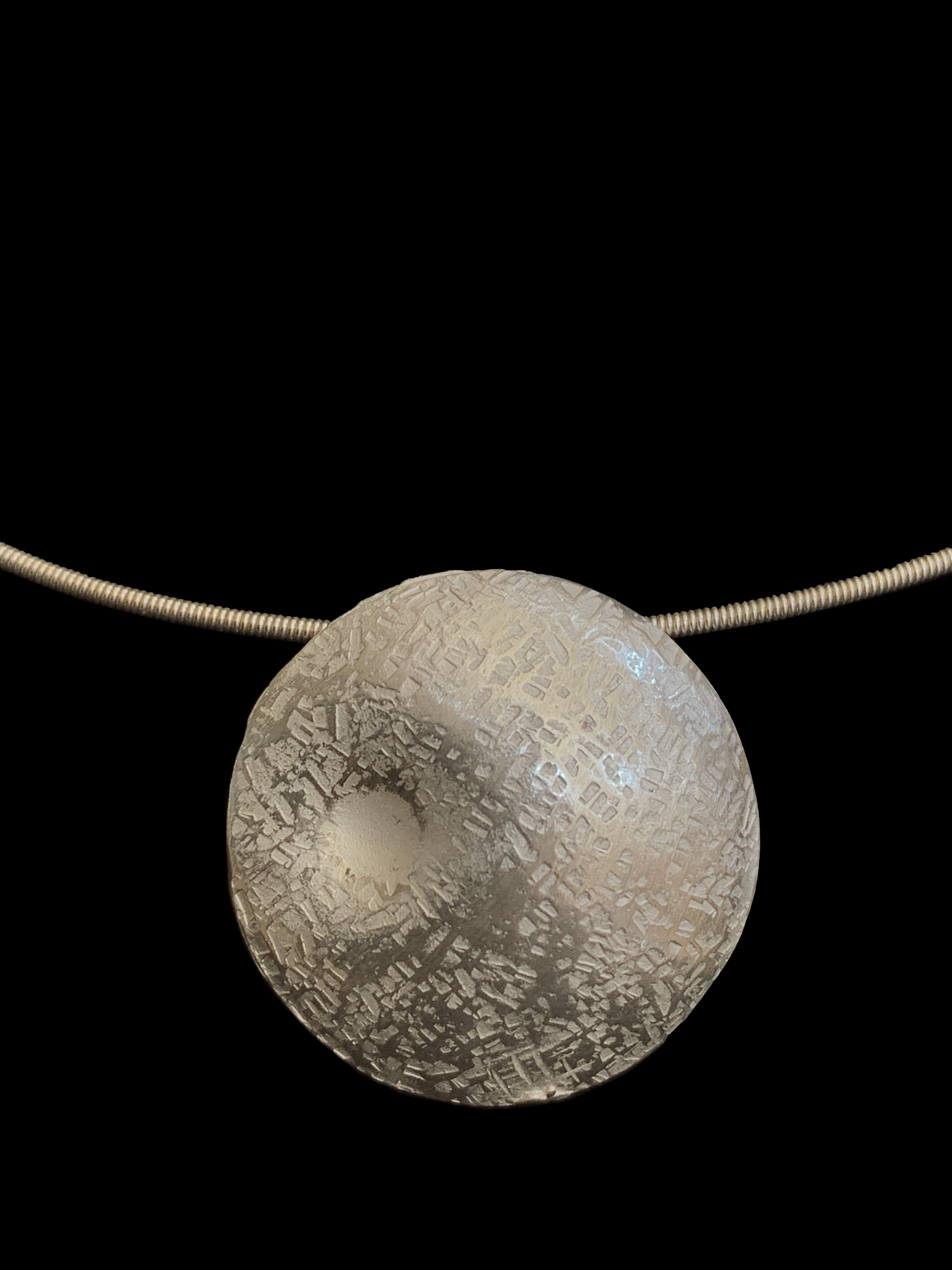 Sterling Silver Choker with Textured Disc Pendant