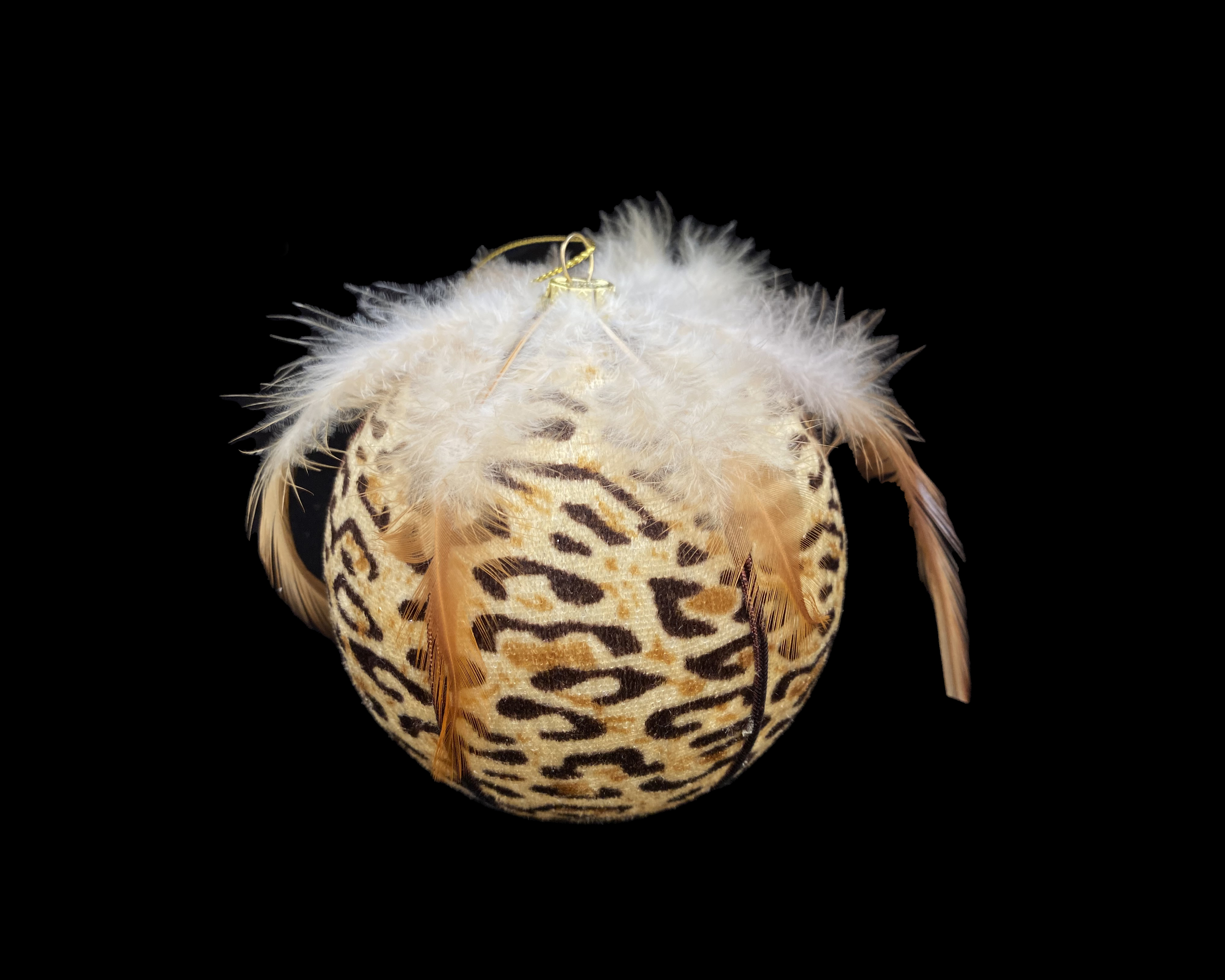 Only 1 left - Animal Print Ball Ornaments with Feathers