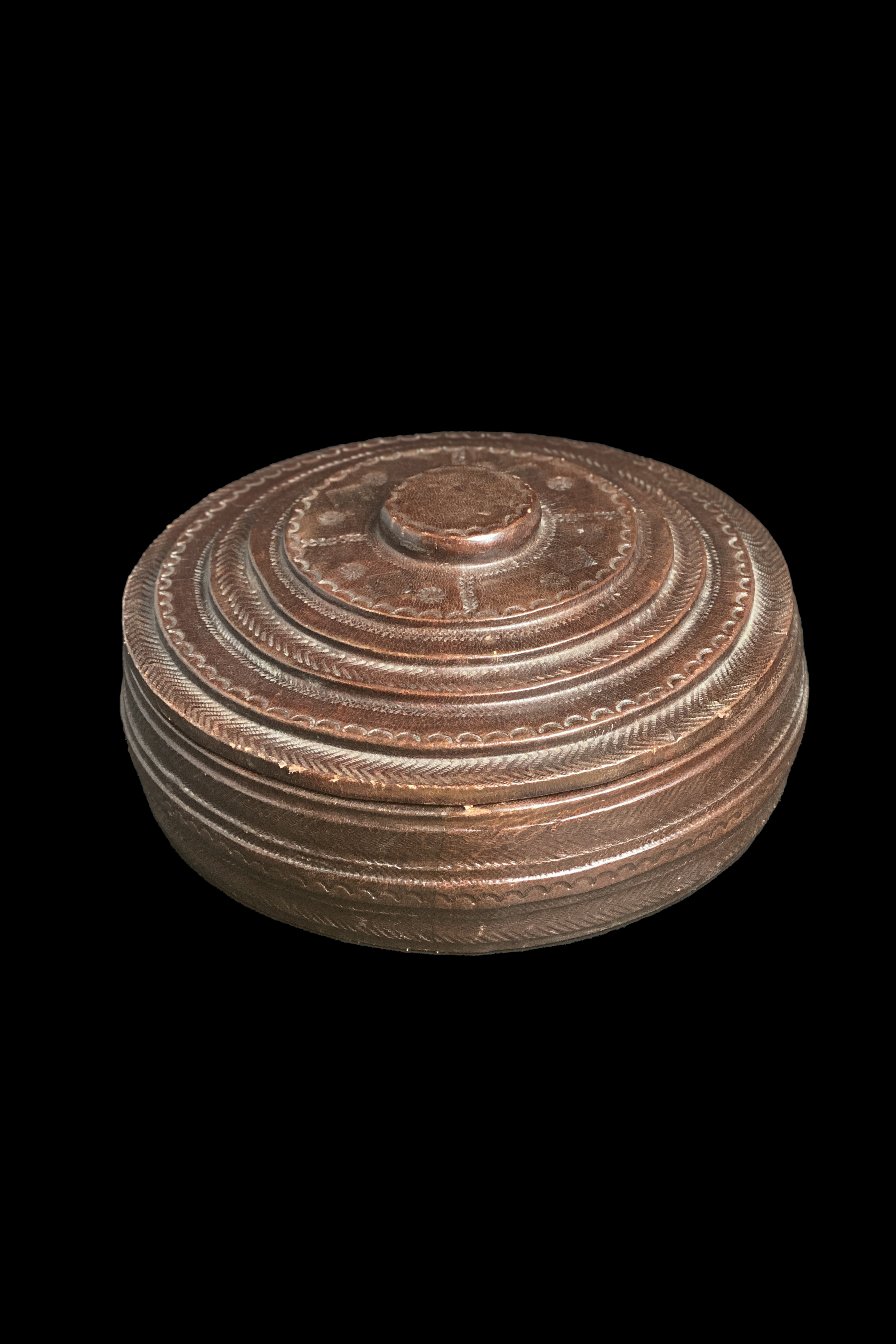 Embossed Leather Lidded Box - Tuareg Nomadic People, south Sahara