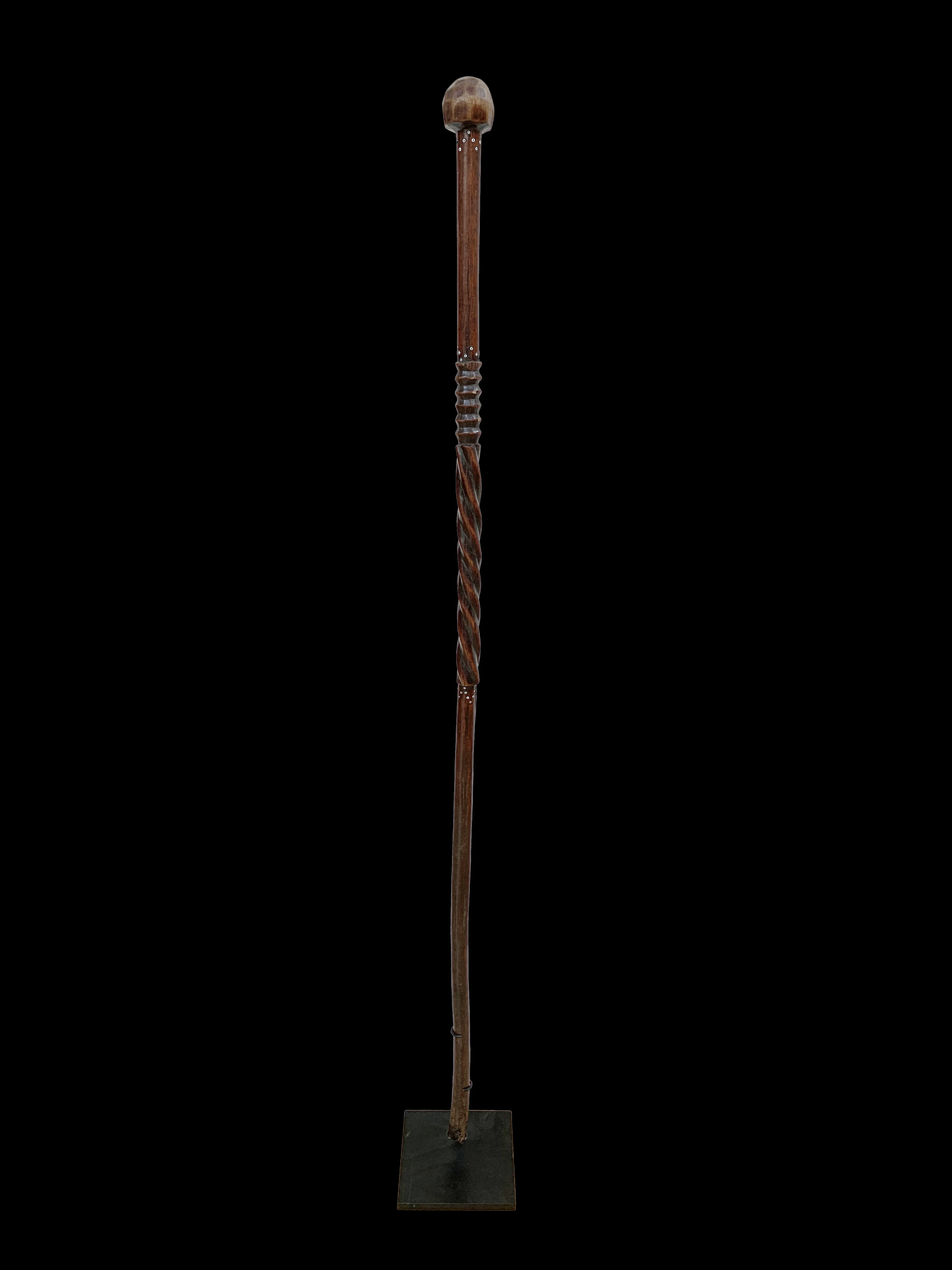 Tall Knobkerrie Club with inlaid beads (5)- Zulu People, South Africa