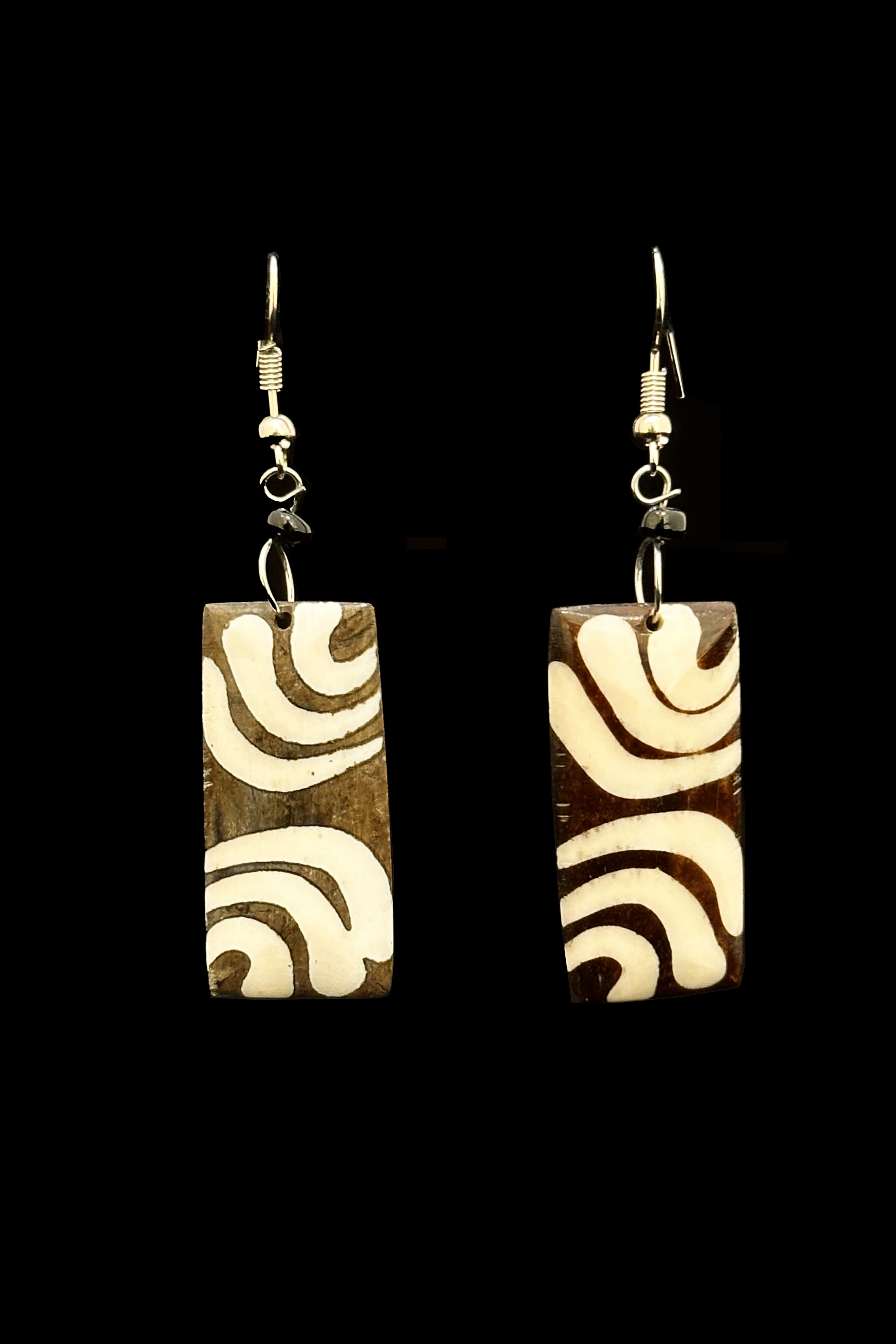 Rectangular Batik Bone Earrings - Kenya