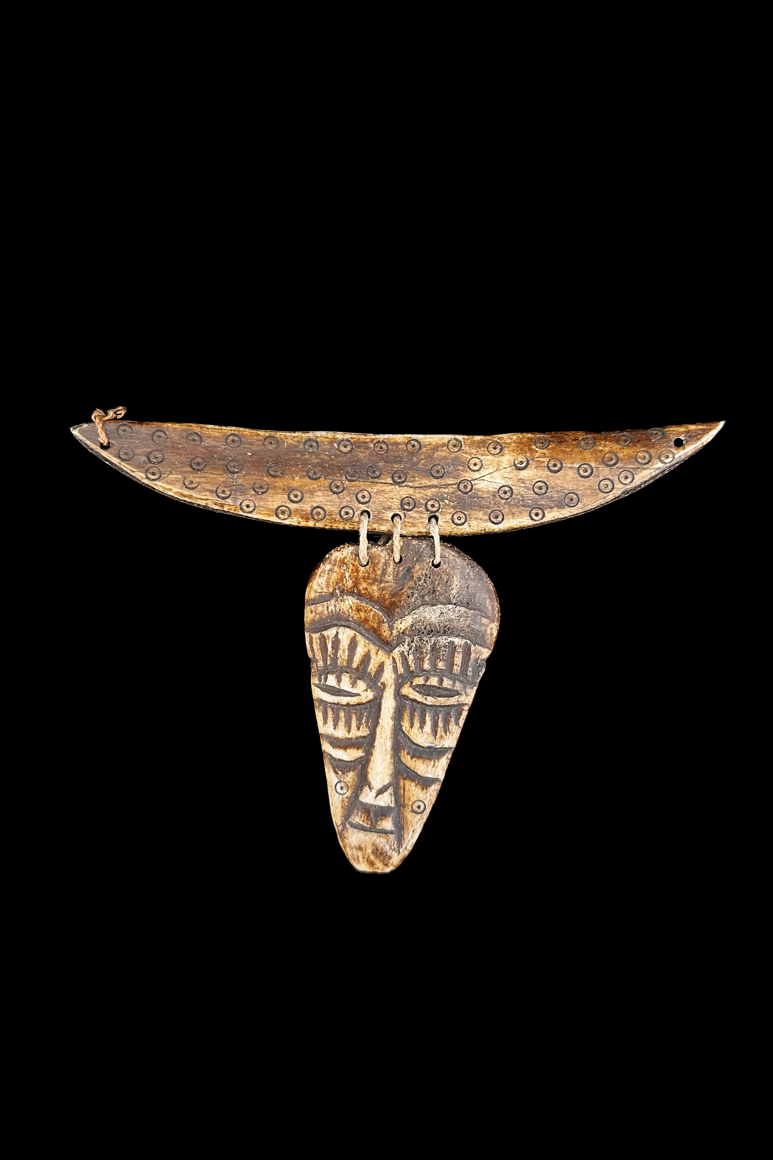 Bone Mask Pendant with Horizontal Crescent Bone - Lega People, D.R.Congo