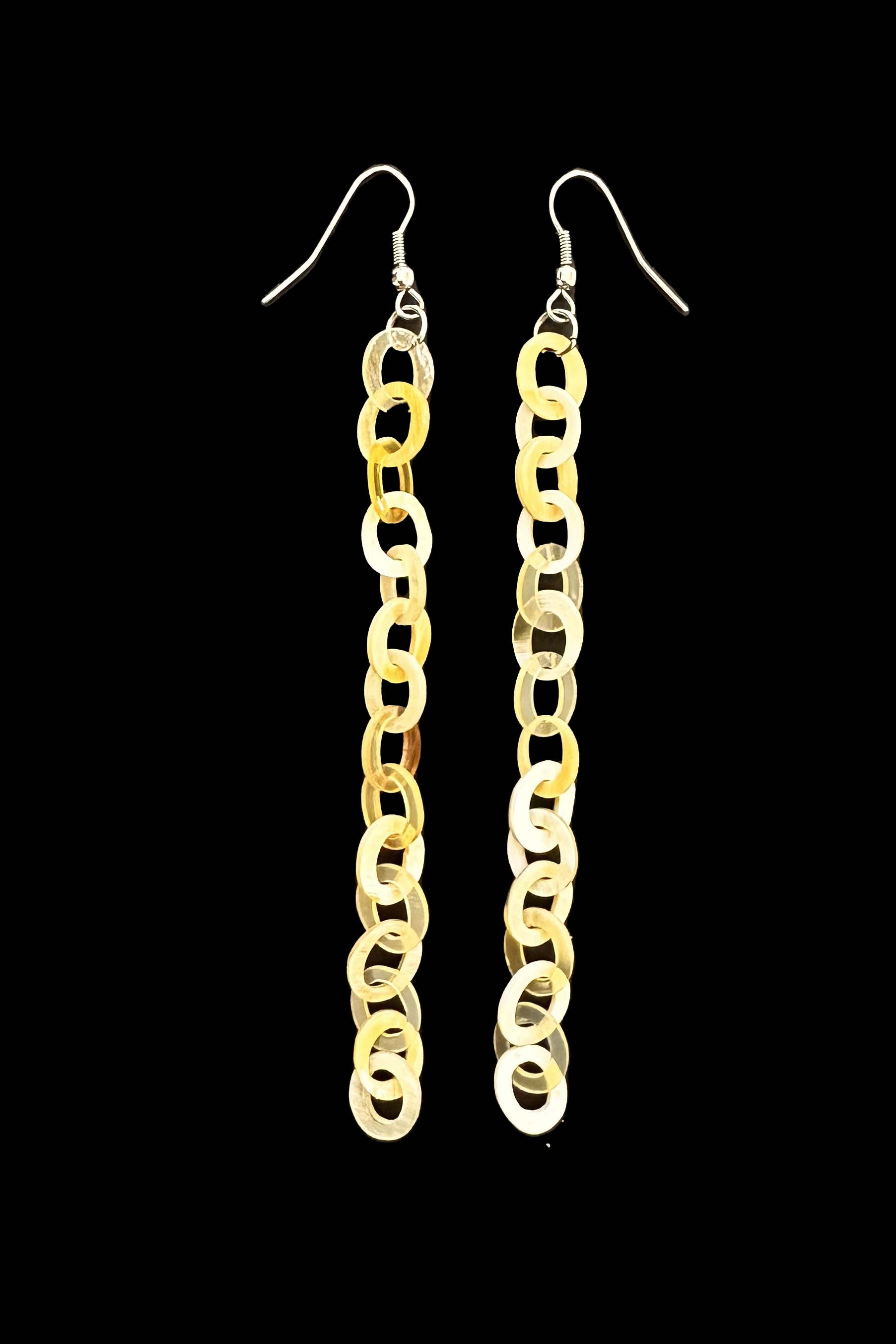 Longer Light Colored Chain Link Horn Earrings