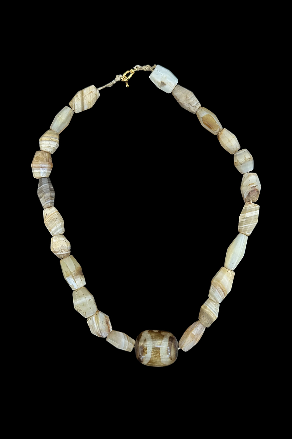 Antique Idar-Oberstein Banded Agate Bead Necklace