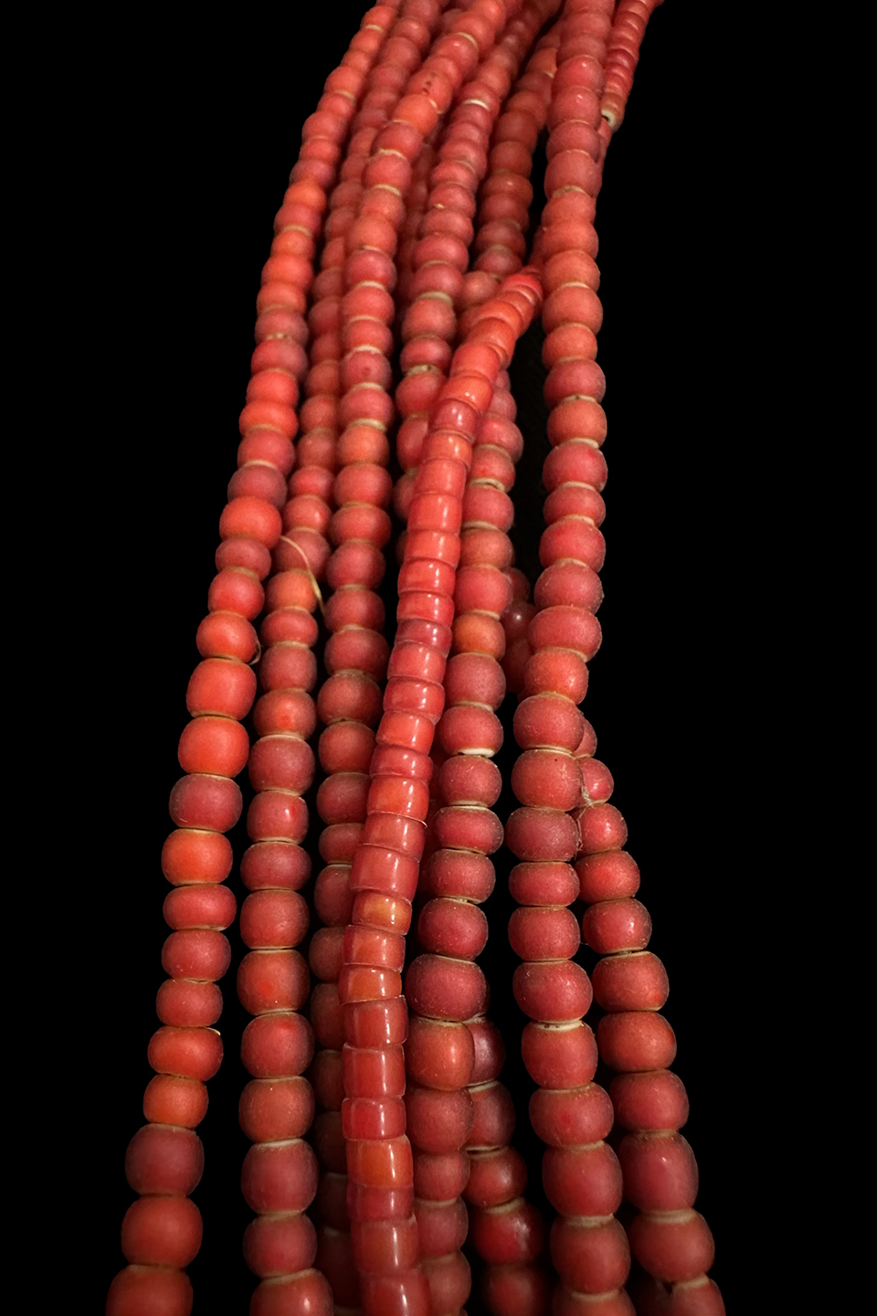 5 Strands of Ruby Red White Heart Trade Beads 5 Strands of Ruby Red White Heart Trade Beads