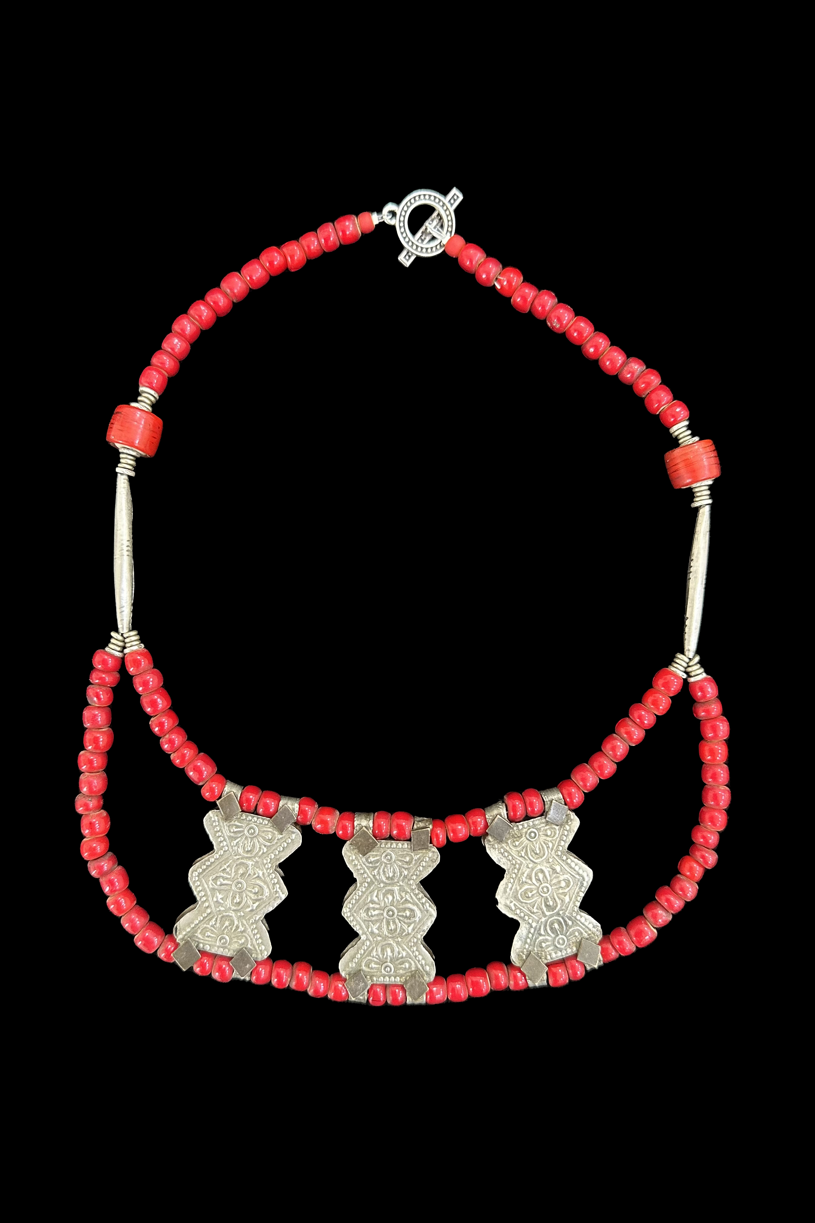 Unique Necklace made with Large White Heart Beads and Turkmen Connectors