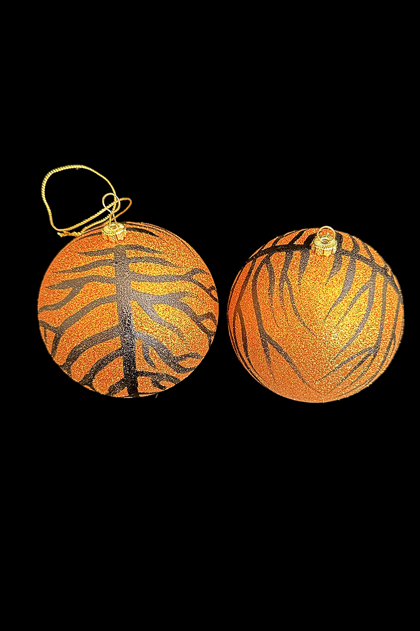 2 Glitter Ball Tiger Print Ornaments