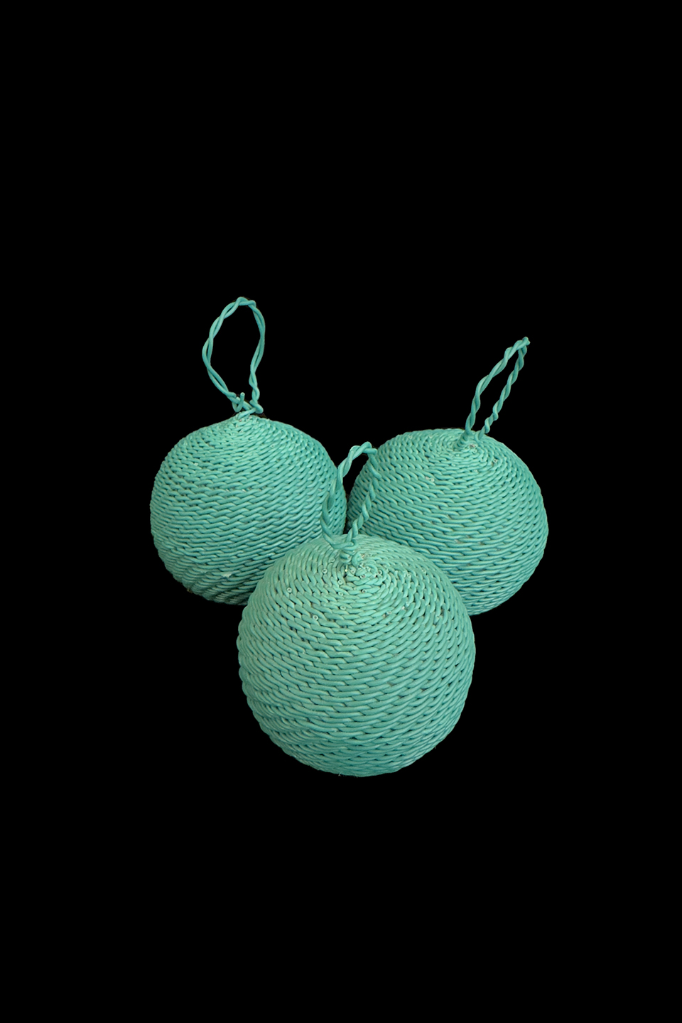 Set of 3 Turquoise/Teal Telephone Cable Wire Ball Ornaments - South Africa (1 set left)