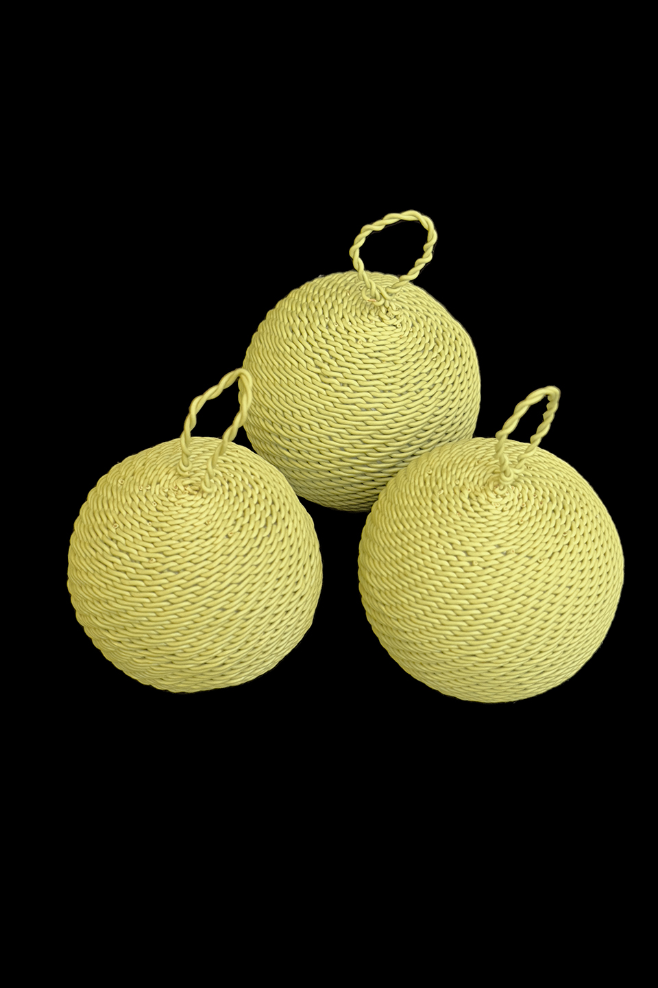 Set of 3 Chartreuse Telephone Cable Wire Ball Ornaments - South Africa (1 set left)