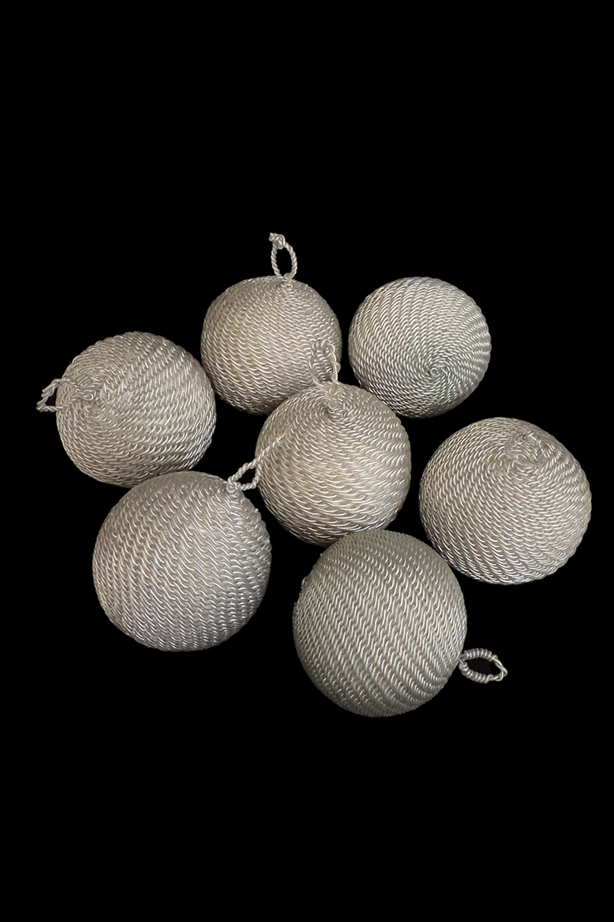 Set of 7 Silver Telephone Cable Wire Ball Ornaments - South Africa (1 set left)