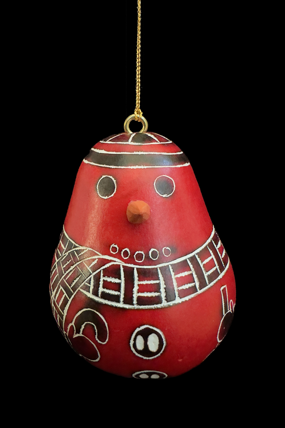 Snowman Gourd Ornament - Red - Small
