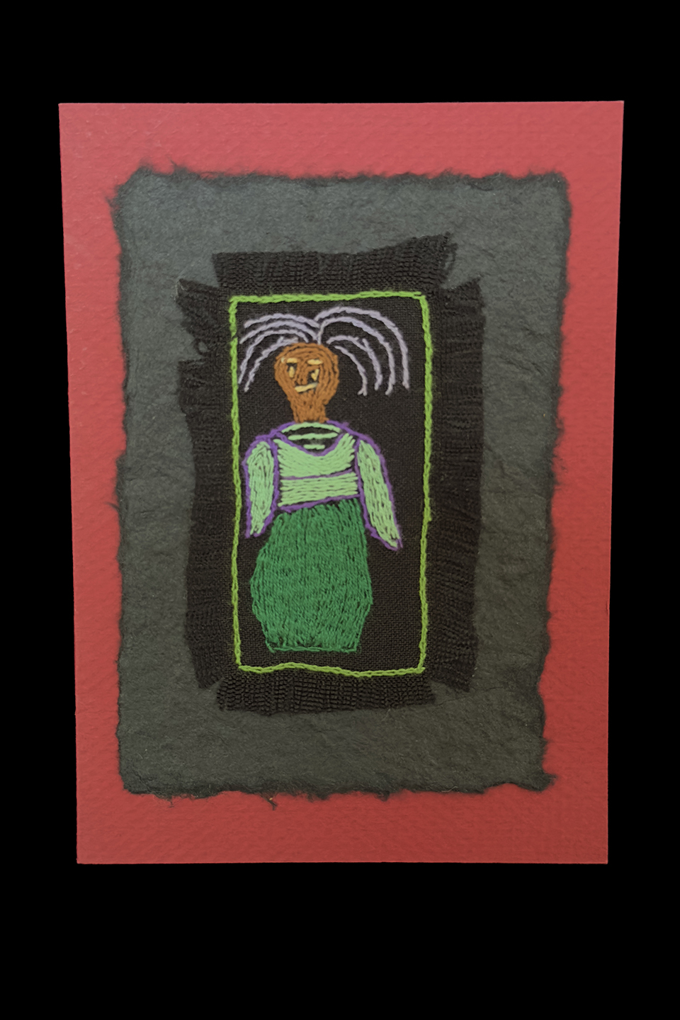 Embroidered Lady with Purple Hair - One-of-a-kind card - South Africa