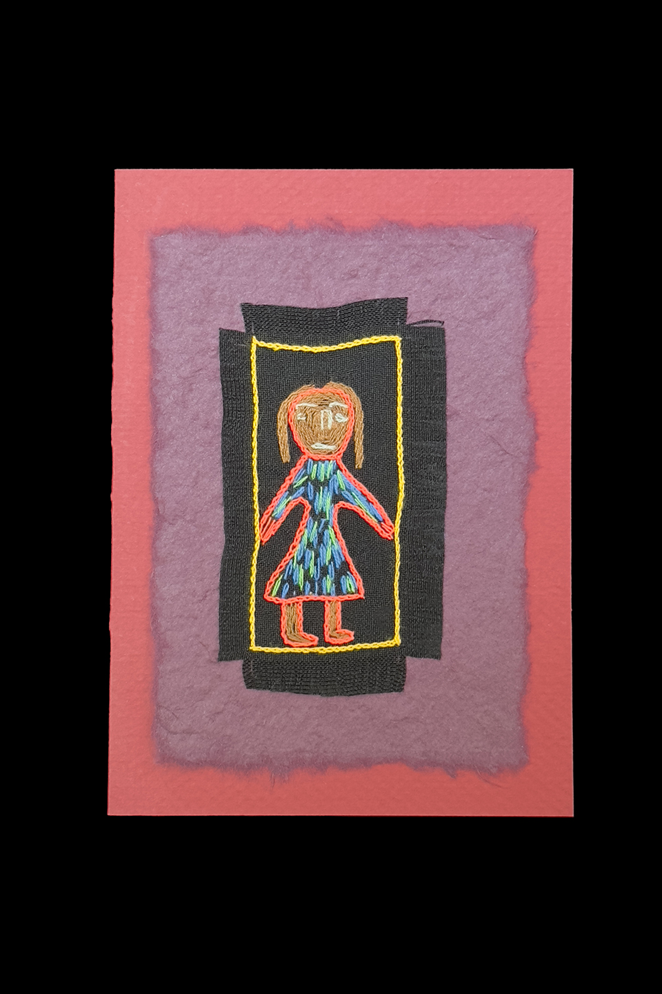 Embroidered Girl with Striped Dress - One-of-a-kind card - South Africa