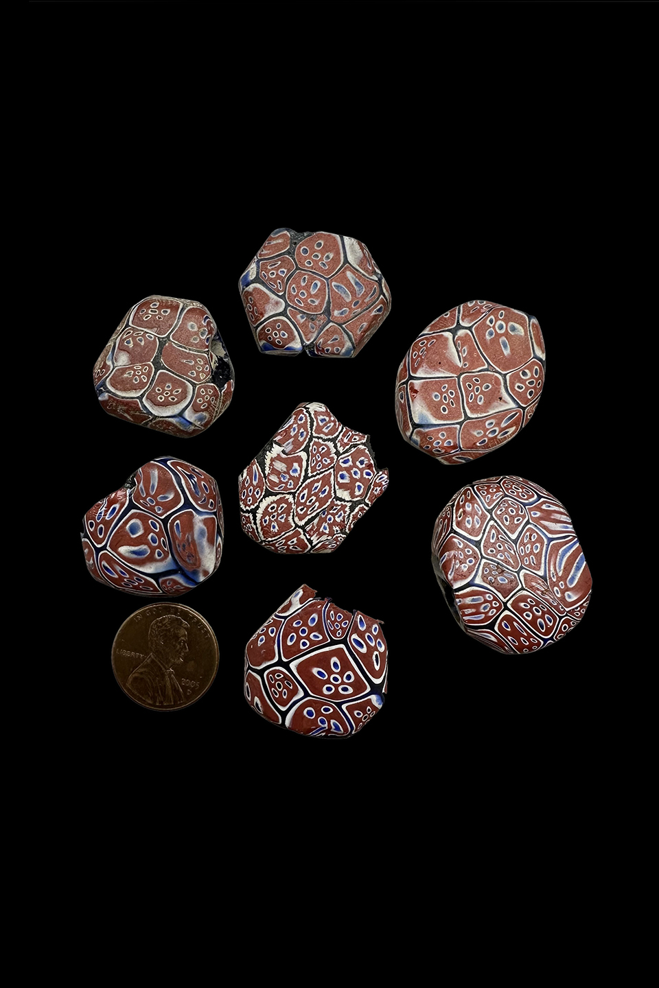 7 Venetian Tabular Murrine Glass Trade Beads