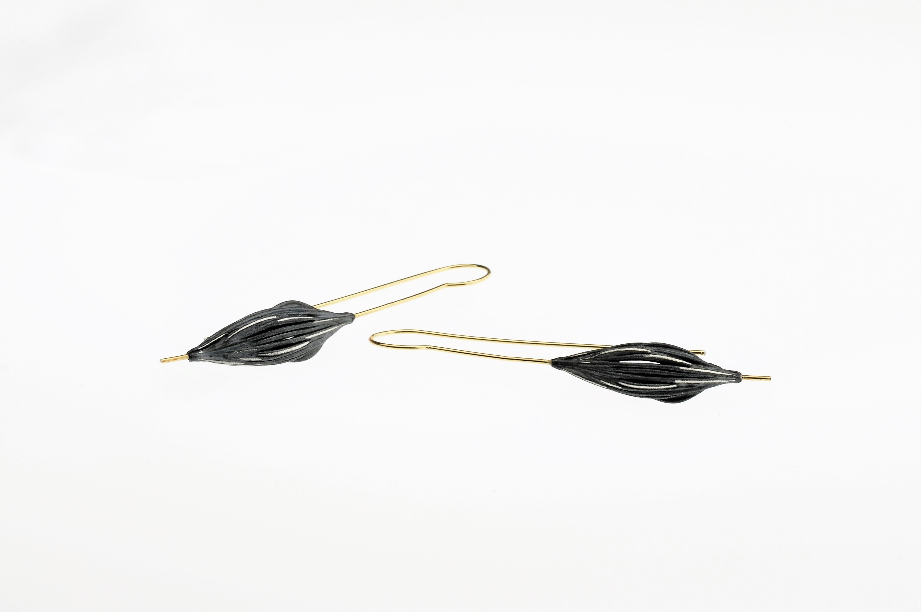 Gold Vermeil Ear Wire with Textured Oxided Sterling Silver Pod  - AWK77gk