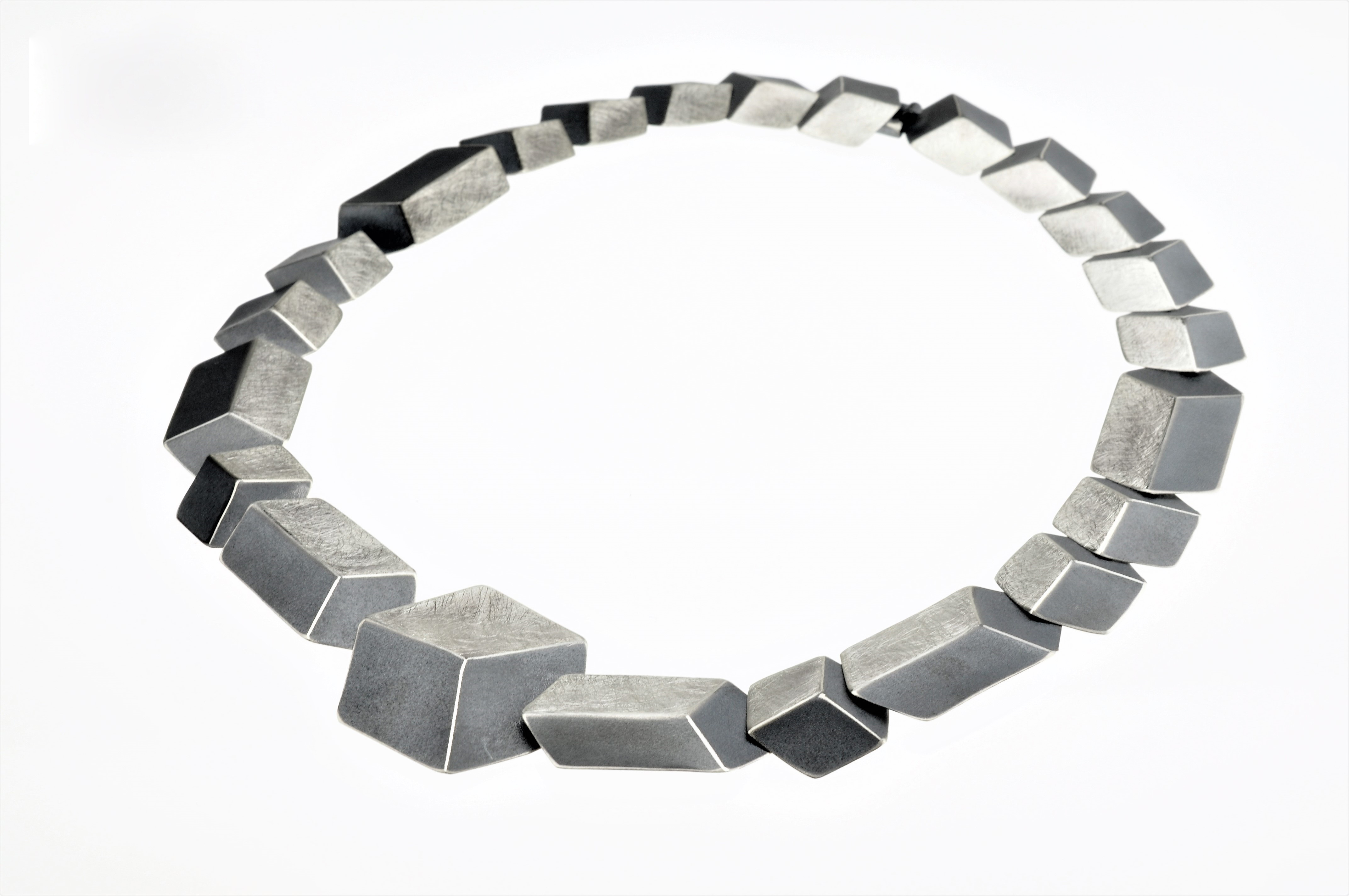 Oxidized and Sterling Silver Cube Necklace - AWN11