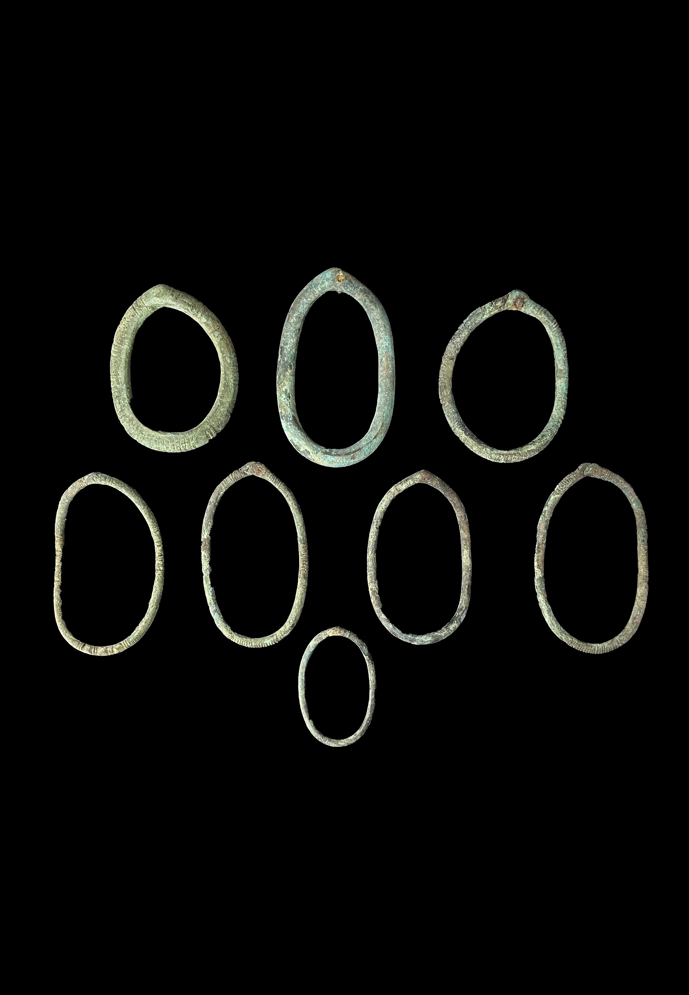 Set of 8 Ancient Copper Alloy Anklets/Currency - Lobi, Bobo and Fra Fro People, Southern Burkina Faso, and Northern Ghana