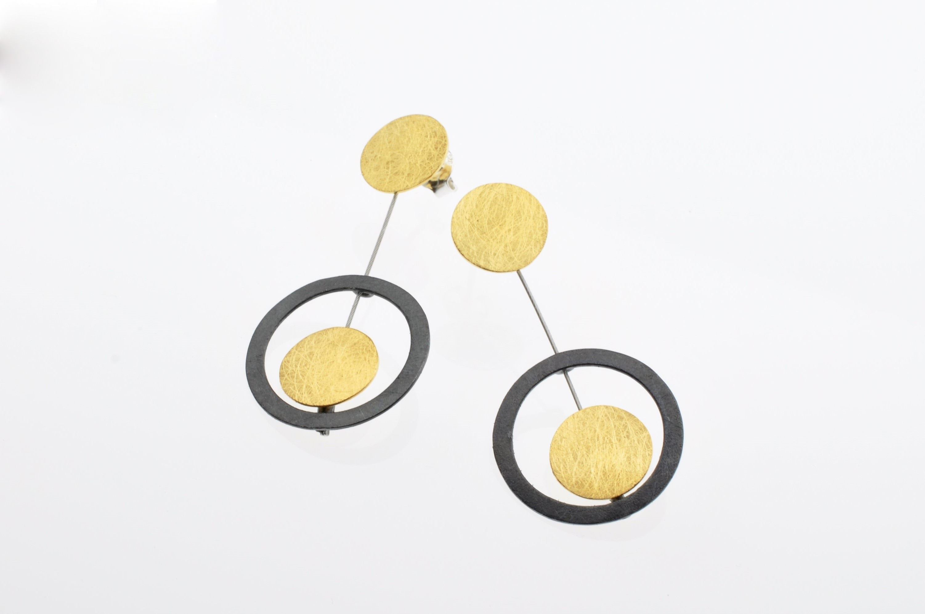 Gold Vermeil Posted Earrings with Oxidized Sterling Silver Circles - BAS23w