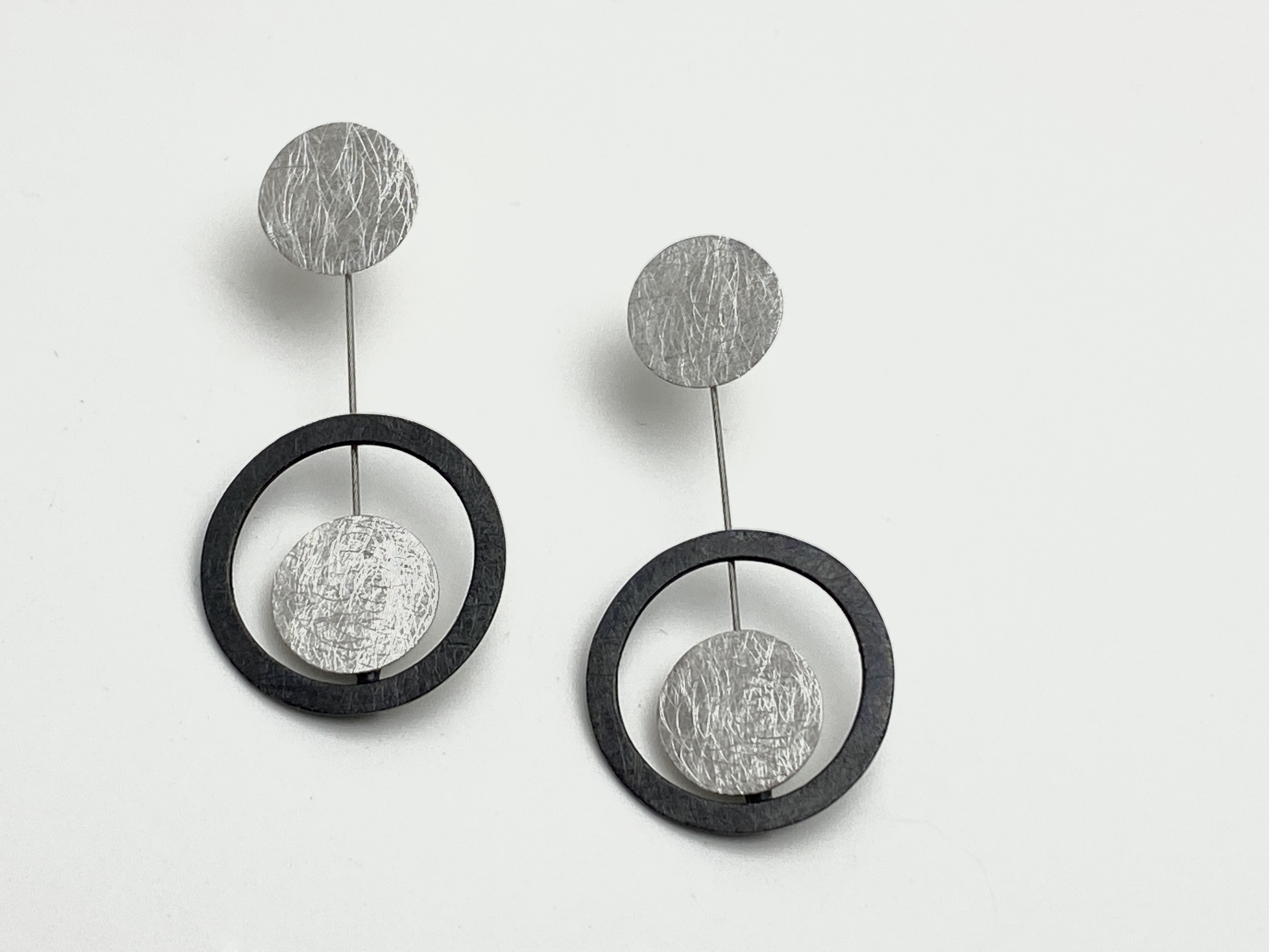 Sterling Silver Posted Earrings with Oxidized Sterling Silver Circles - BAS23x