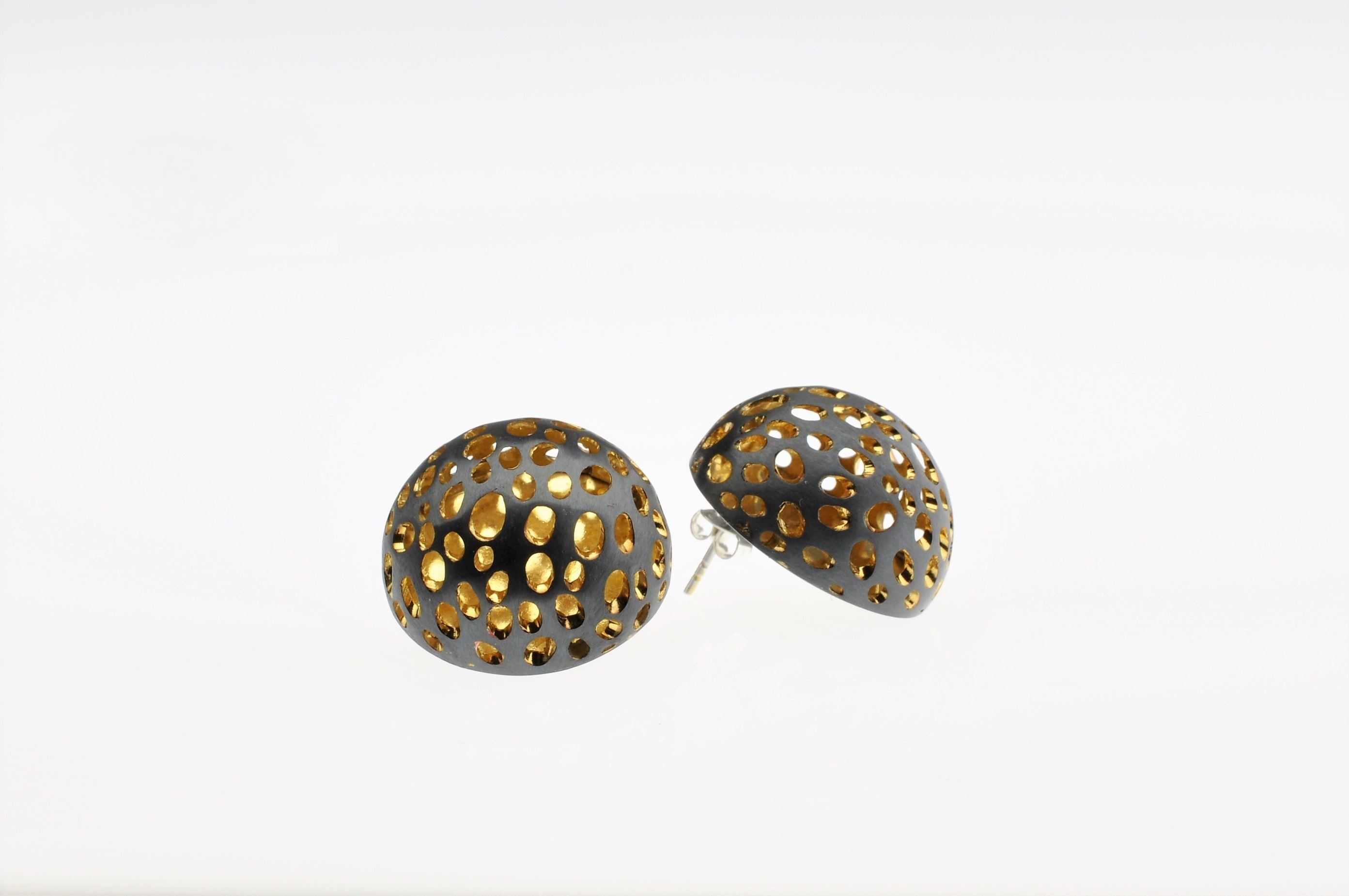 Domed Vermeil and Oxidized Sterling Silver Earrings - BAS36i