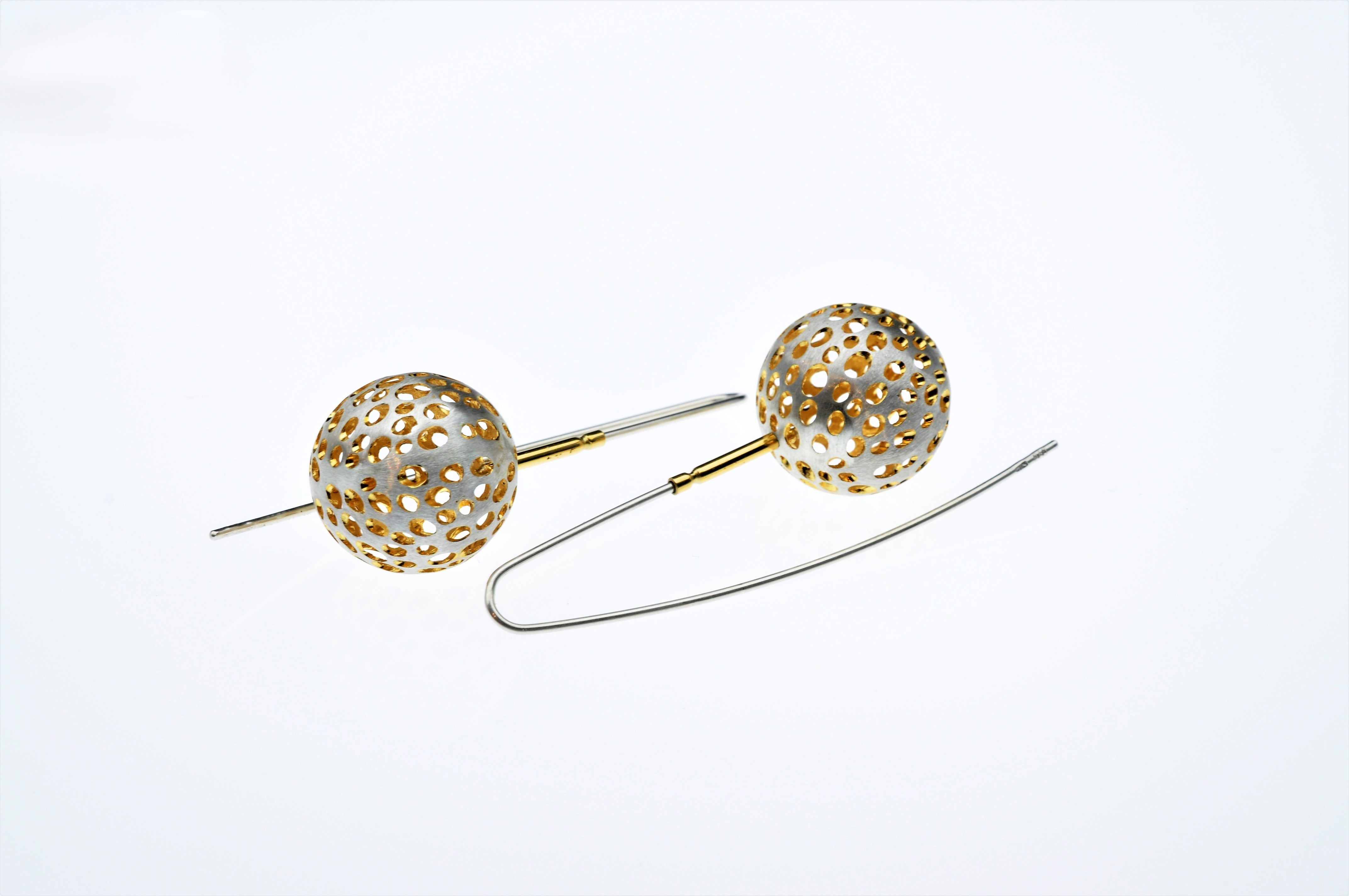 Sterling Silver Round Drop Earrings with Inner Gold Vermeil - BAS55c