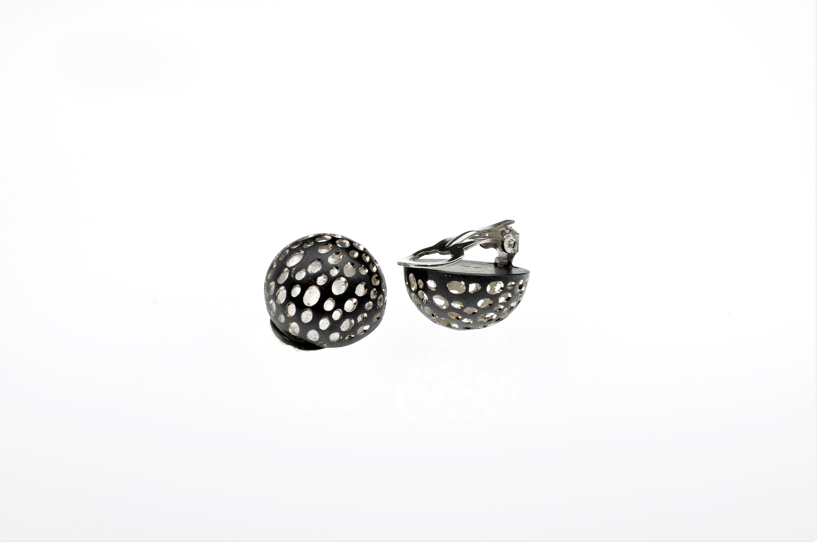 Oxidized Domed Clip Earrings with Sterling Silver Inset - BAS 55ib